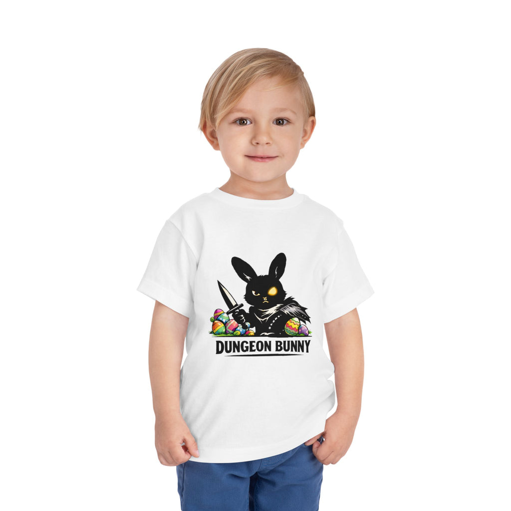 Dungeon Bunny Toddler Tee | Cute Black Bunny with Sword and Eggs