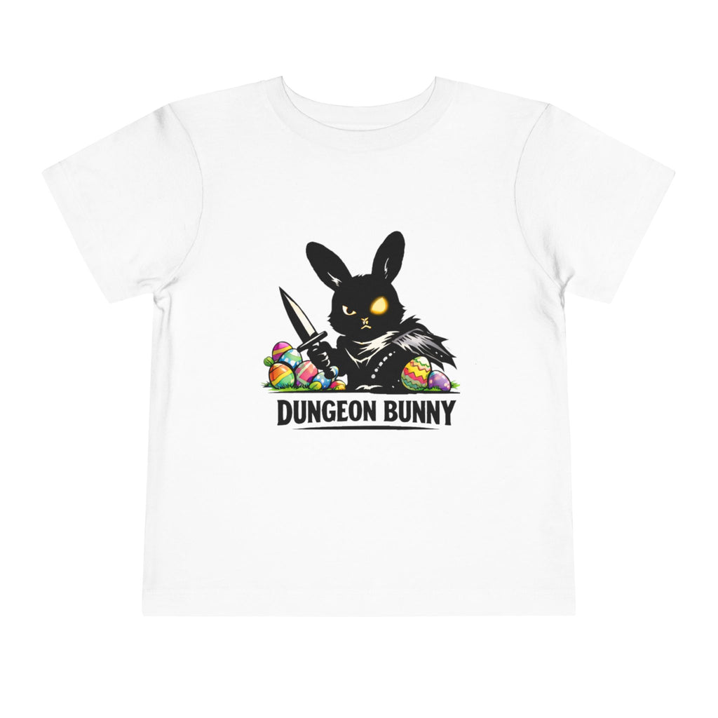 Dungeon Bunny Toddler Tee | Cute Black Bunny with Sword and Eggs
