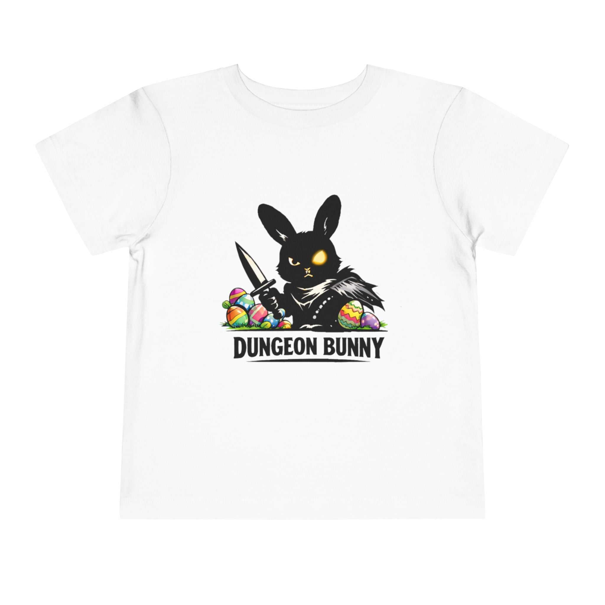 Dungeon Bunny Toddler Tee | Cute Black Bunny with Sword and Eggs