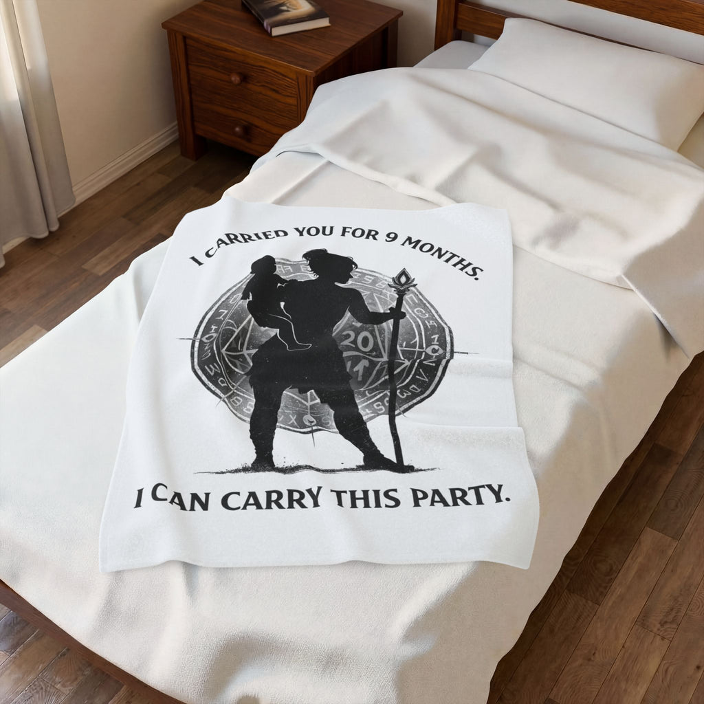 I Carried You for 9 Months I Can Carry This Party Velveteen Plush Blanket | DnD Mom Silhouette
