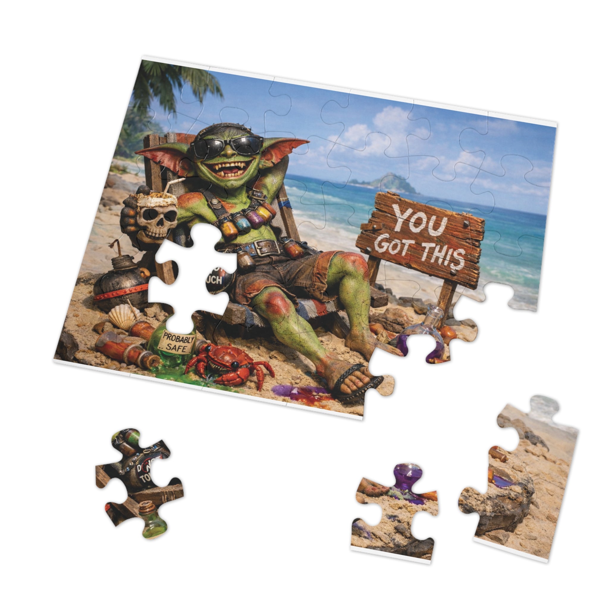 Beach Goblin Jigsaw Puzzle with Tin — "You Got This" Motivational Puzzle Gift