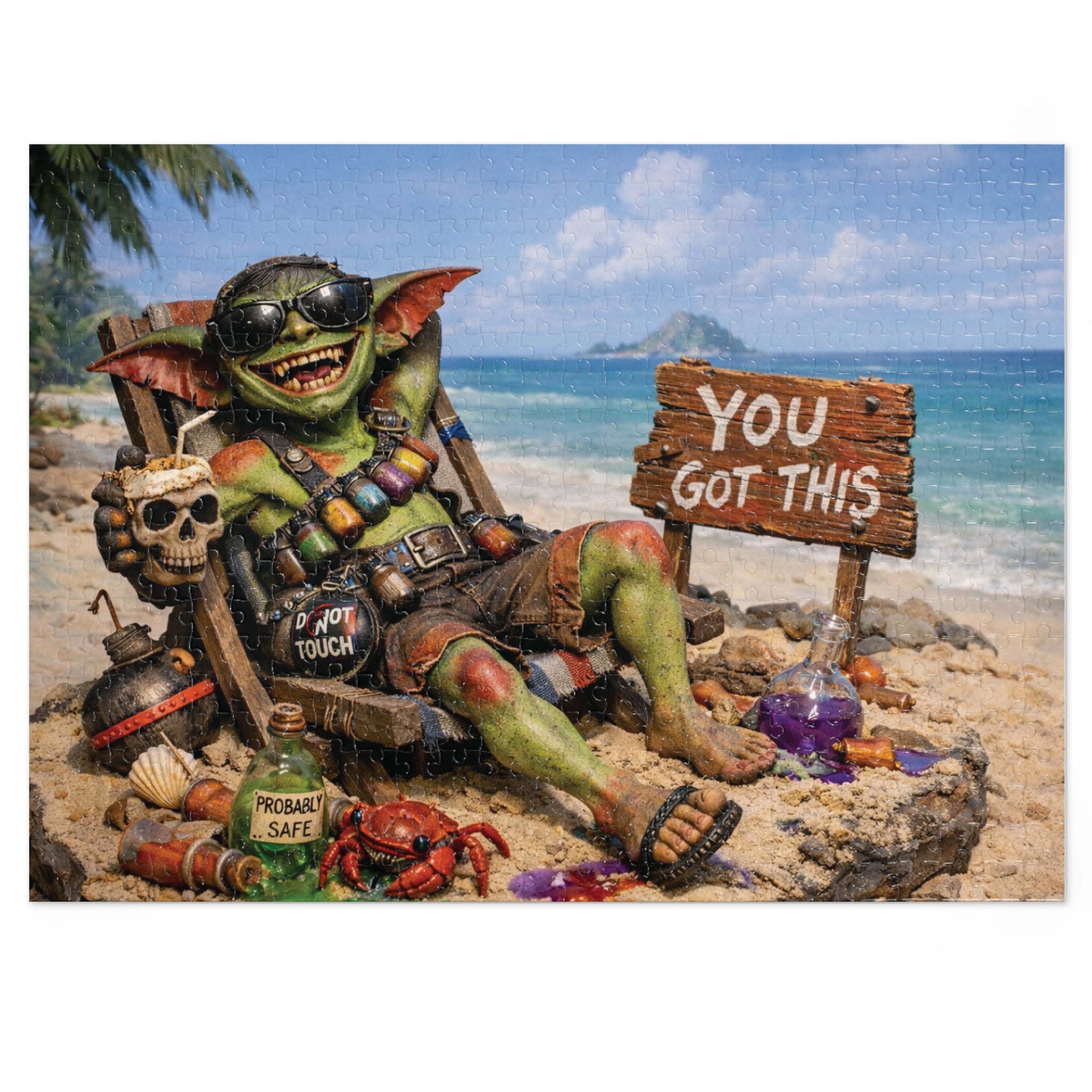Beach Goblin Jigsaw Puzzle with Tin — "You Got This" Motivational Puzzle Gift