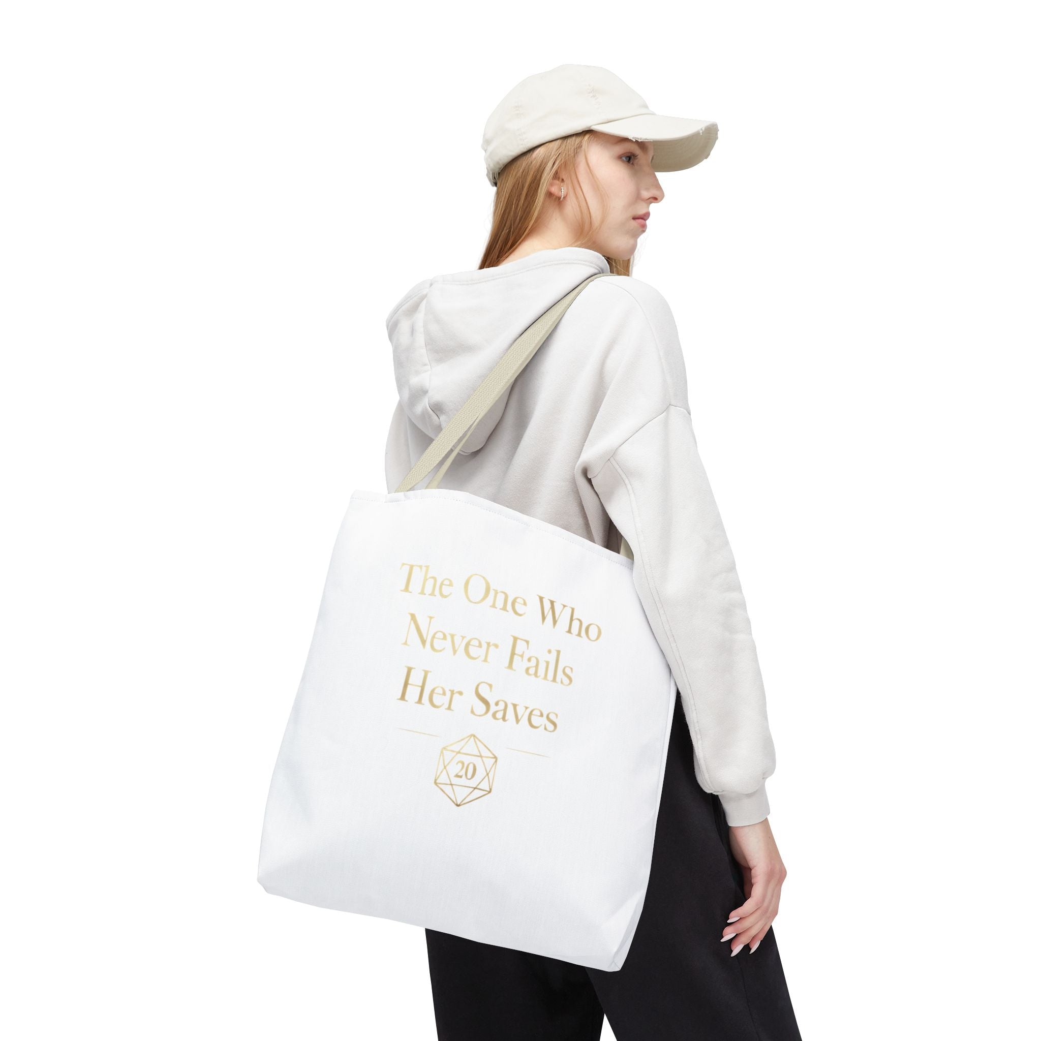 The One Who Never Fails Her Saves tote bag | RPG D20 tabletop gamer design