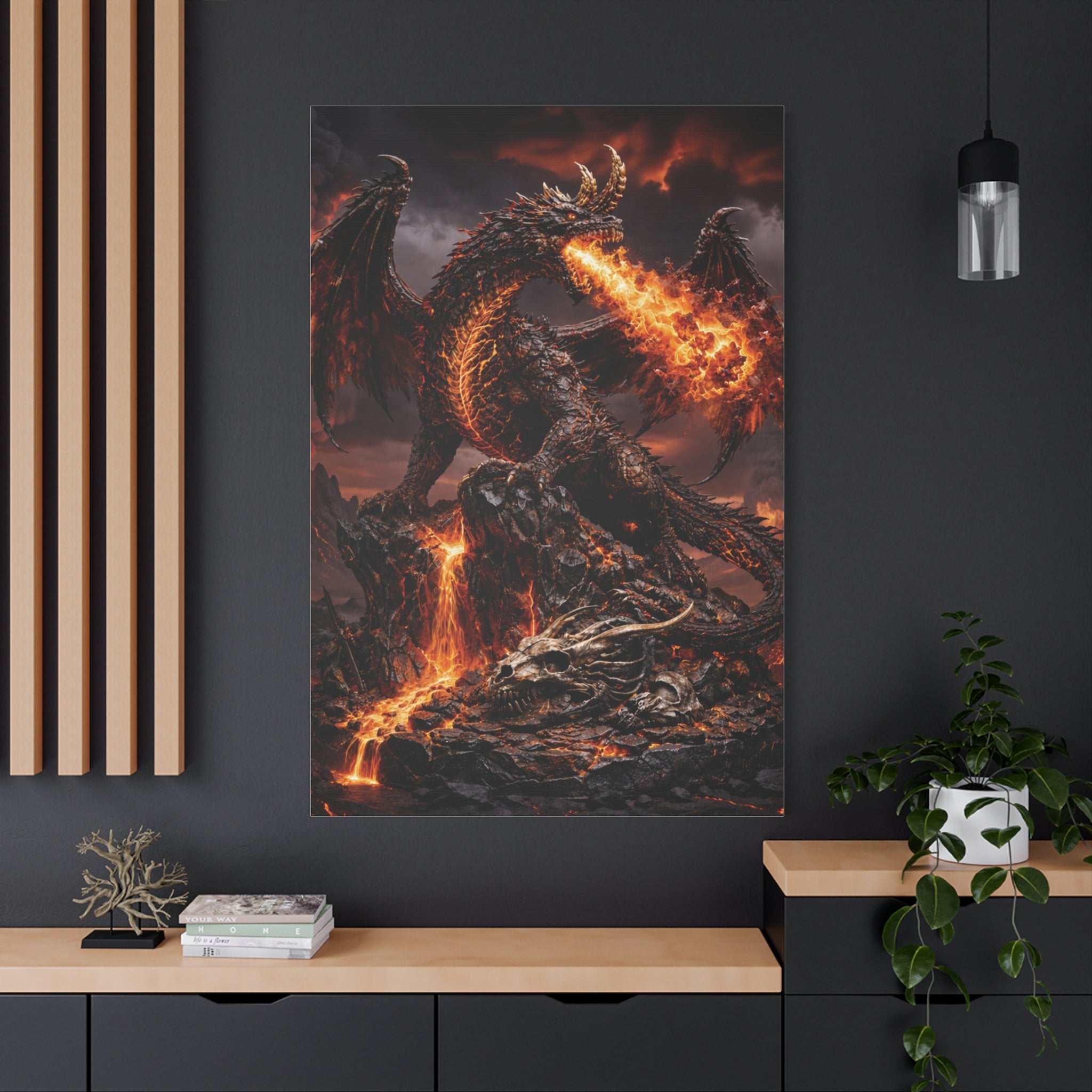 Fire Dragon Matte Canvas Print — Stretched 1.25" Fantasy Wall Art