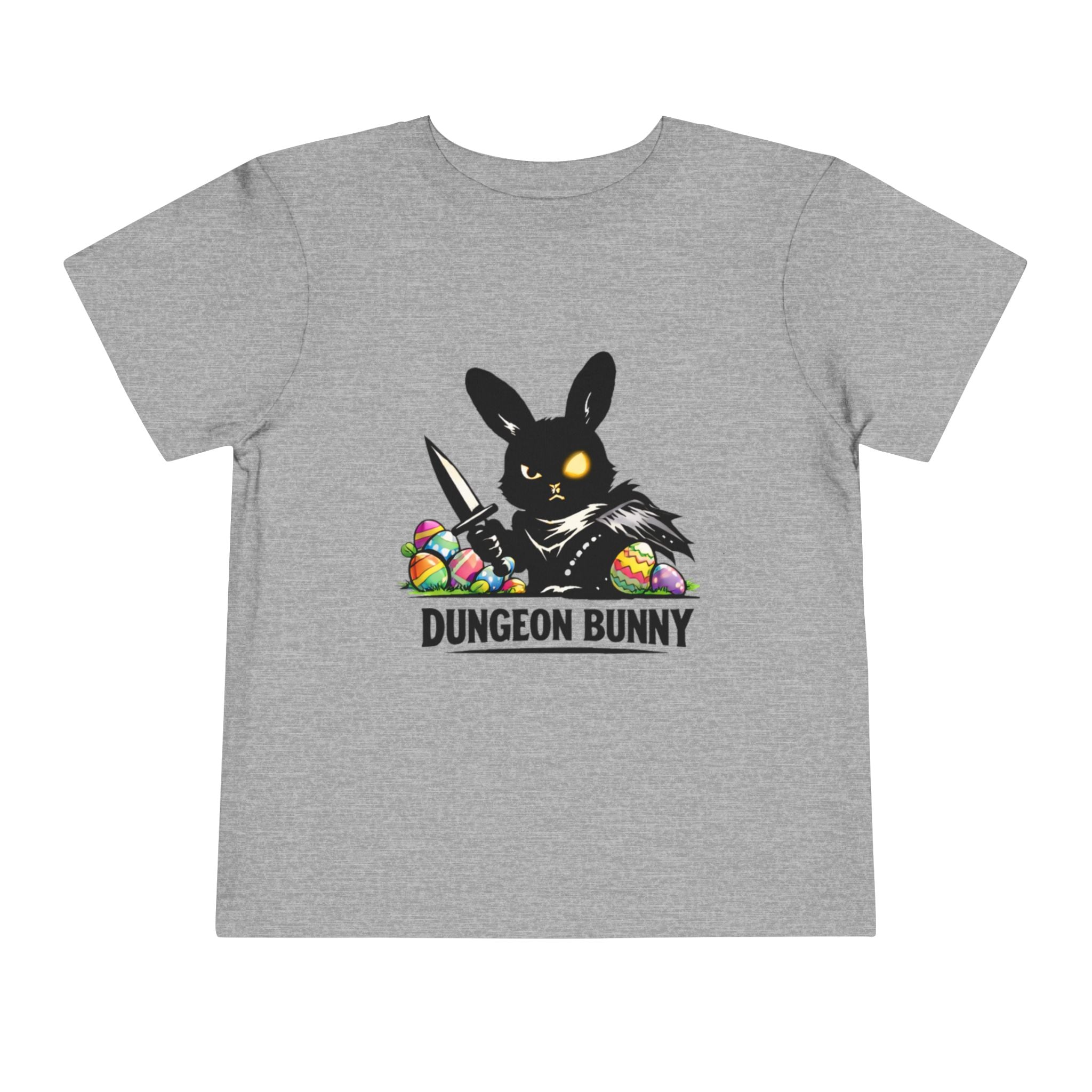 Dungeon Bunny Toddler Tee | Cute Black Bunny with Sword and Eggs
