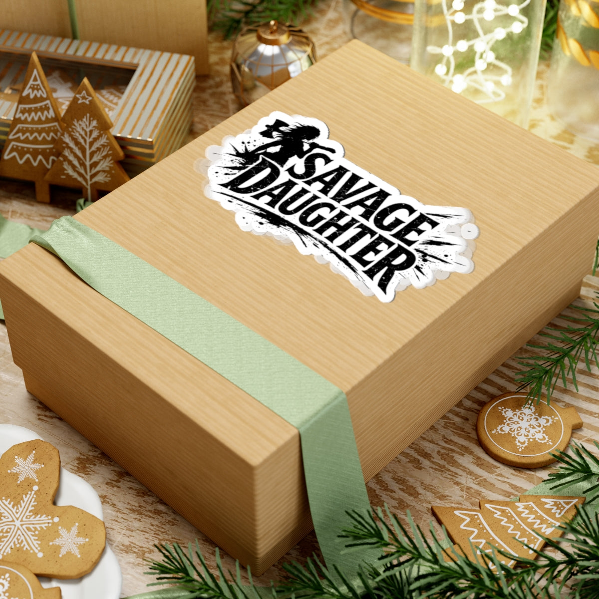 Savage Daughter Sticker | Kiss-Cut Vinyl Sticker, Biker Skull Silhouette