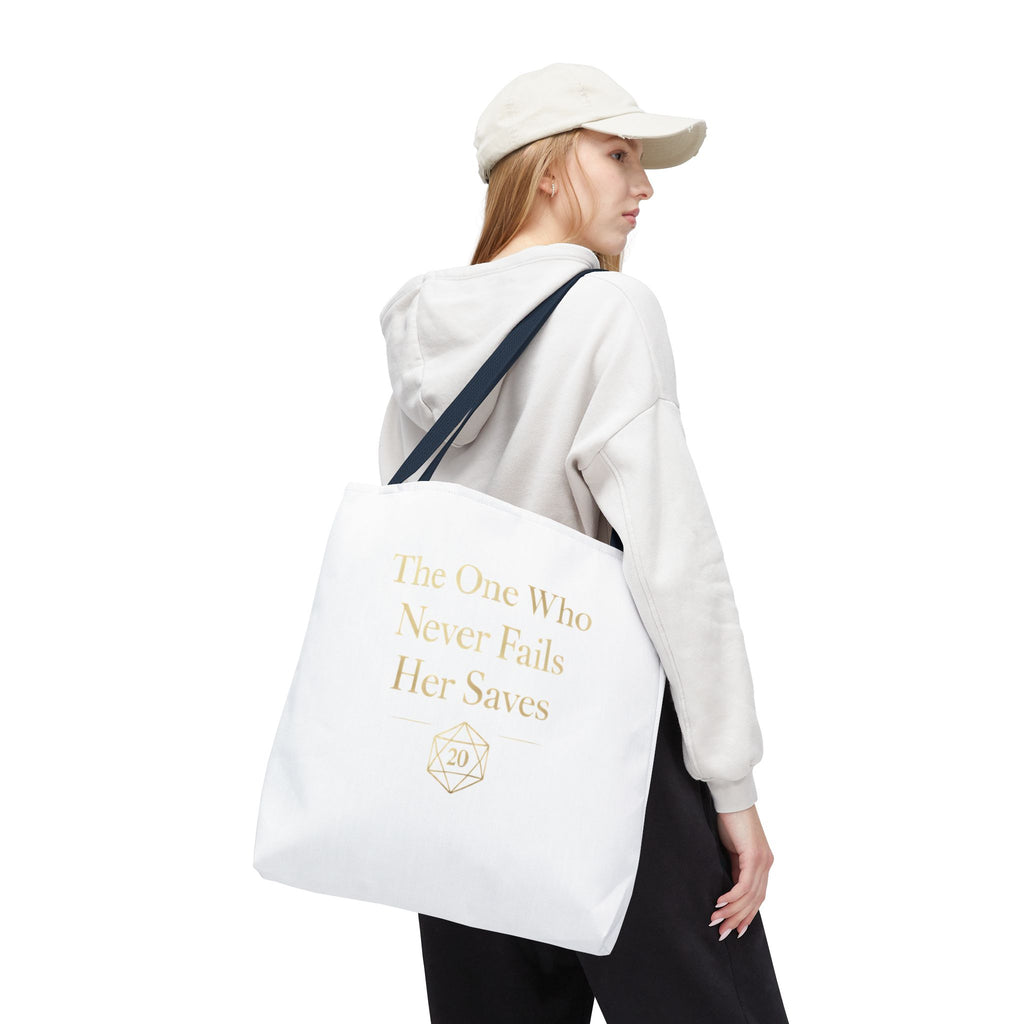 The One Who Never Fails Her Saves tote bag | RPG D20 tabletop gamer design