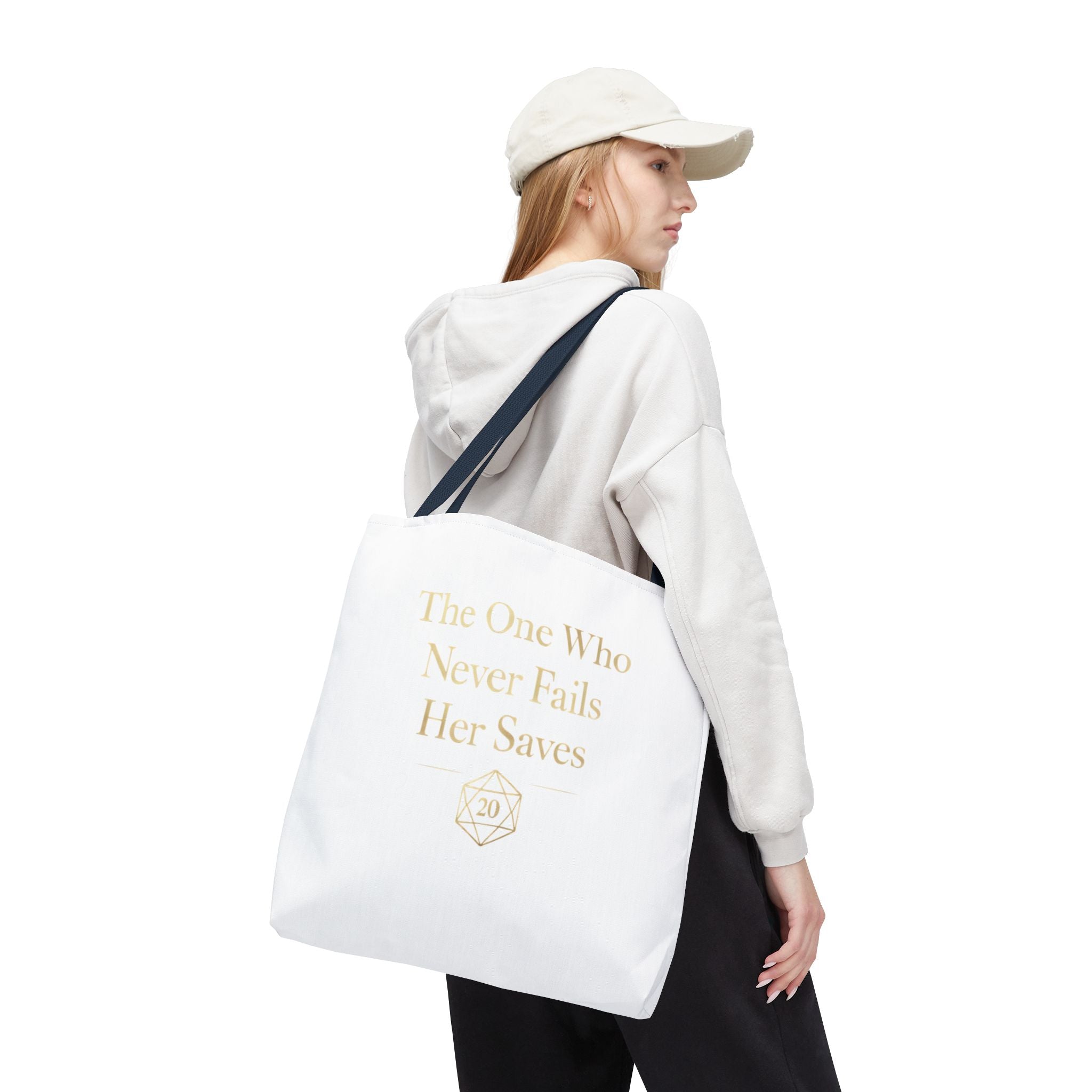 The One Who Never Fails Her Saves tote bag | RPG D20 tabletop gamer design