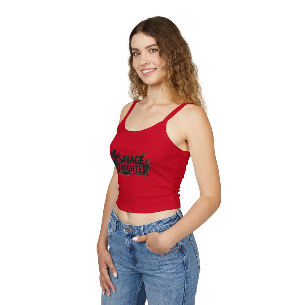 Savage Daughter Graphic Tank Top — Bold Grunge Crop Spaghetti-Strap Tee