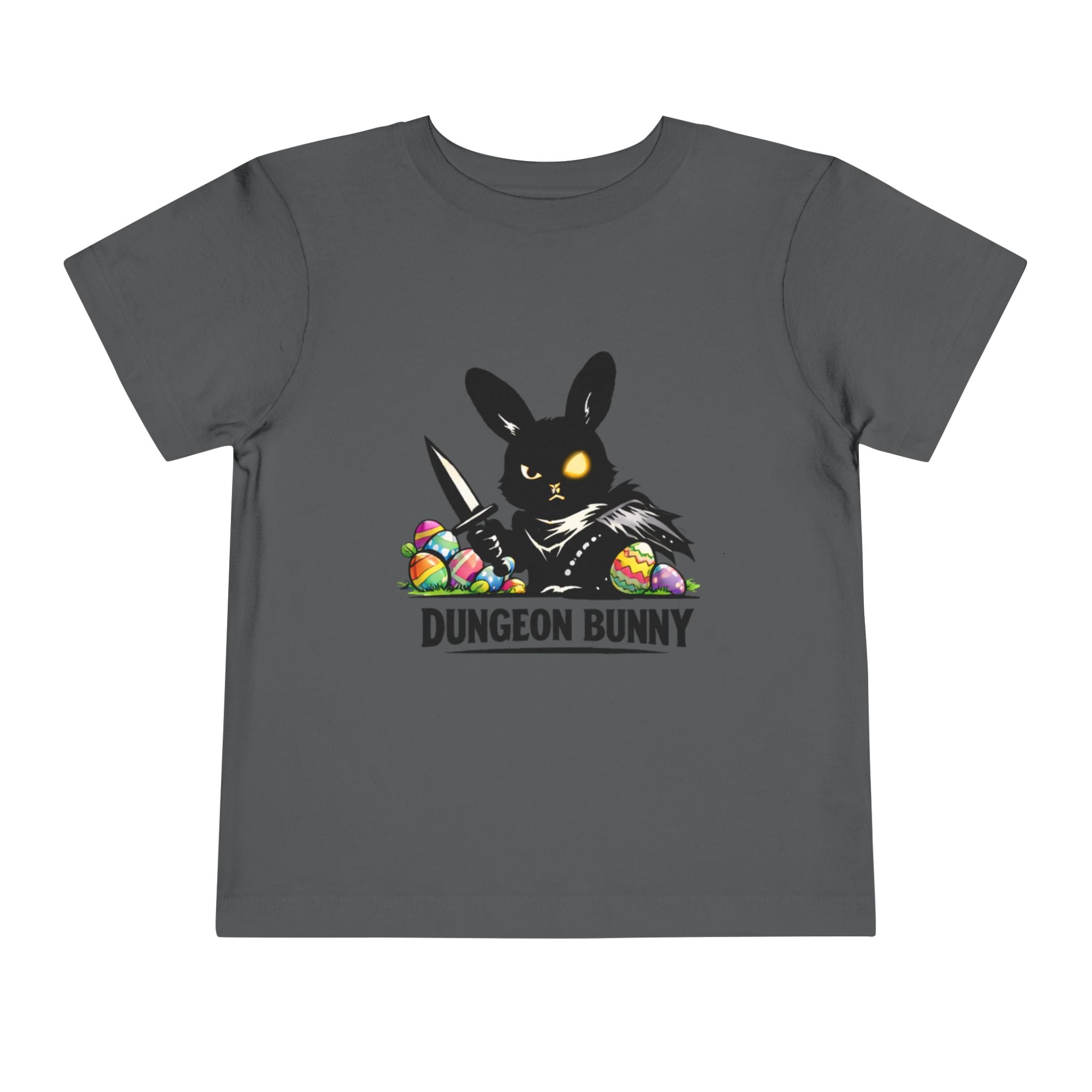 Dungeon Bunny Toddler Tee | Cute Black Bunny with Sword and Eggs