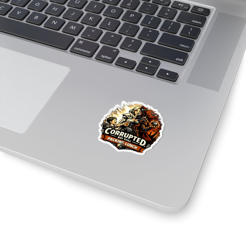 Corrupted But Still Packing Lunch Sticker | RPG Paladin vs Demon Illustration