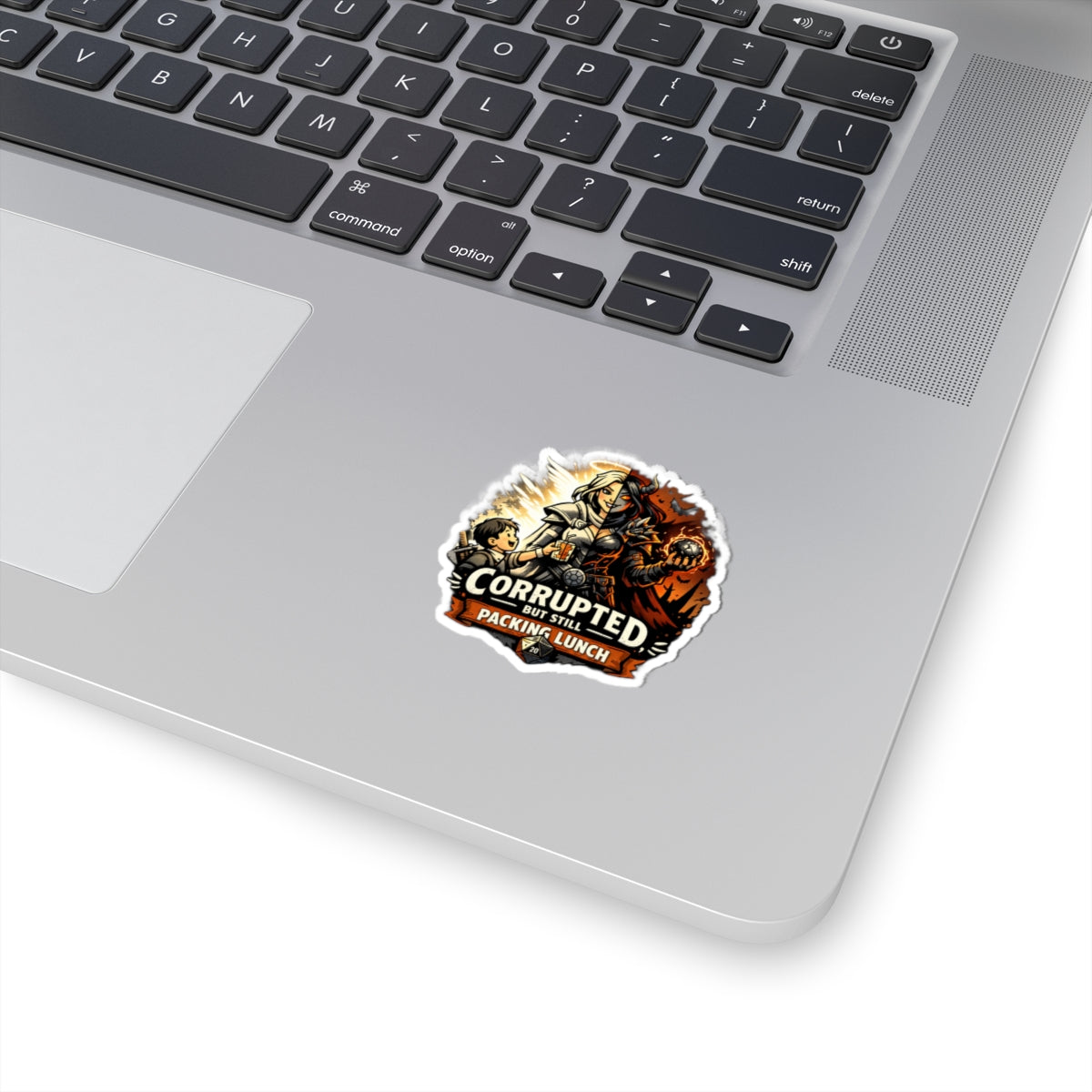 Corrupted But Still Packing Lunch Sticker | RPG Paladin vs Demon Illustration