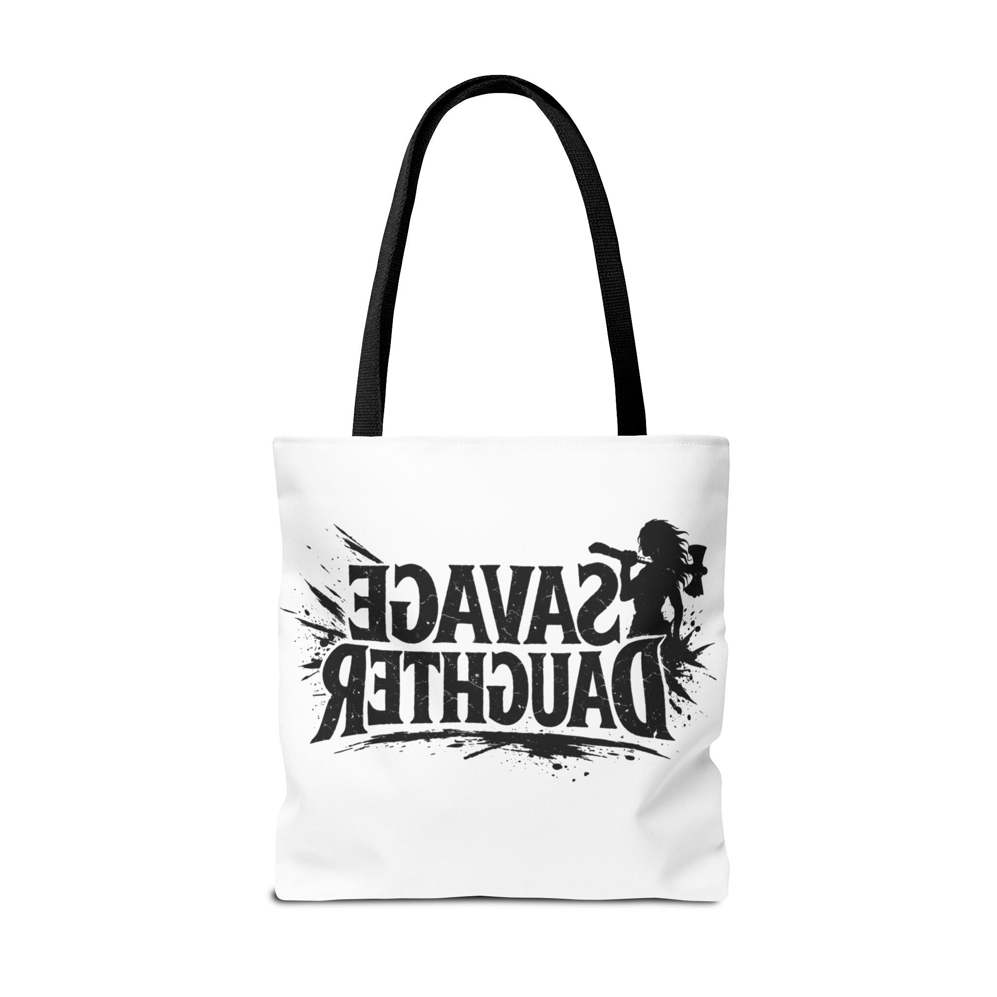 Savage Daughter Tote Bag | Black Typography, Silhouette Design