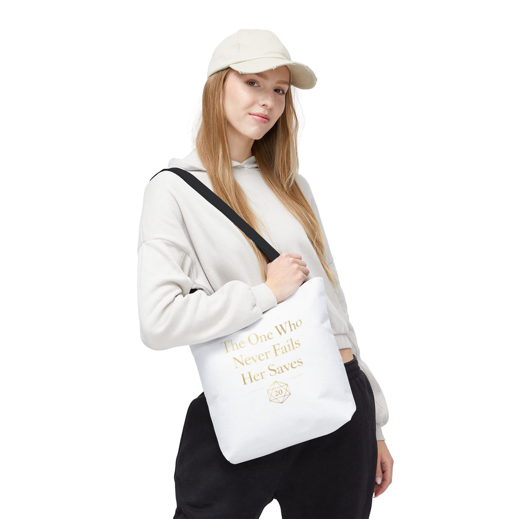 The One Who Never Fails Her Saves tote bag | RPG D20 tabletop gamer design