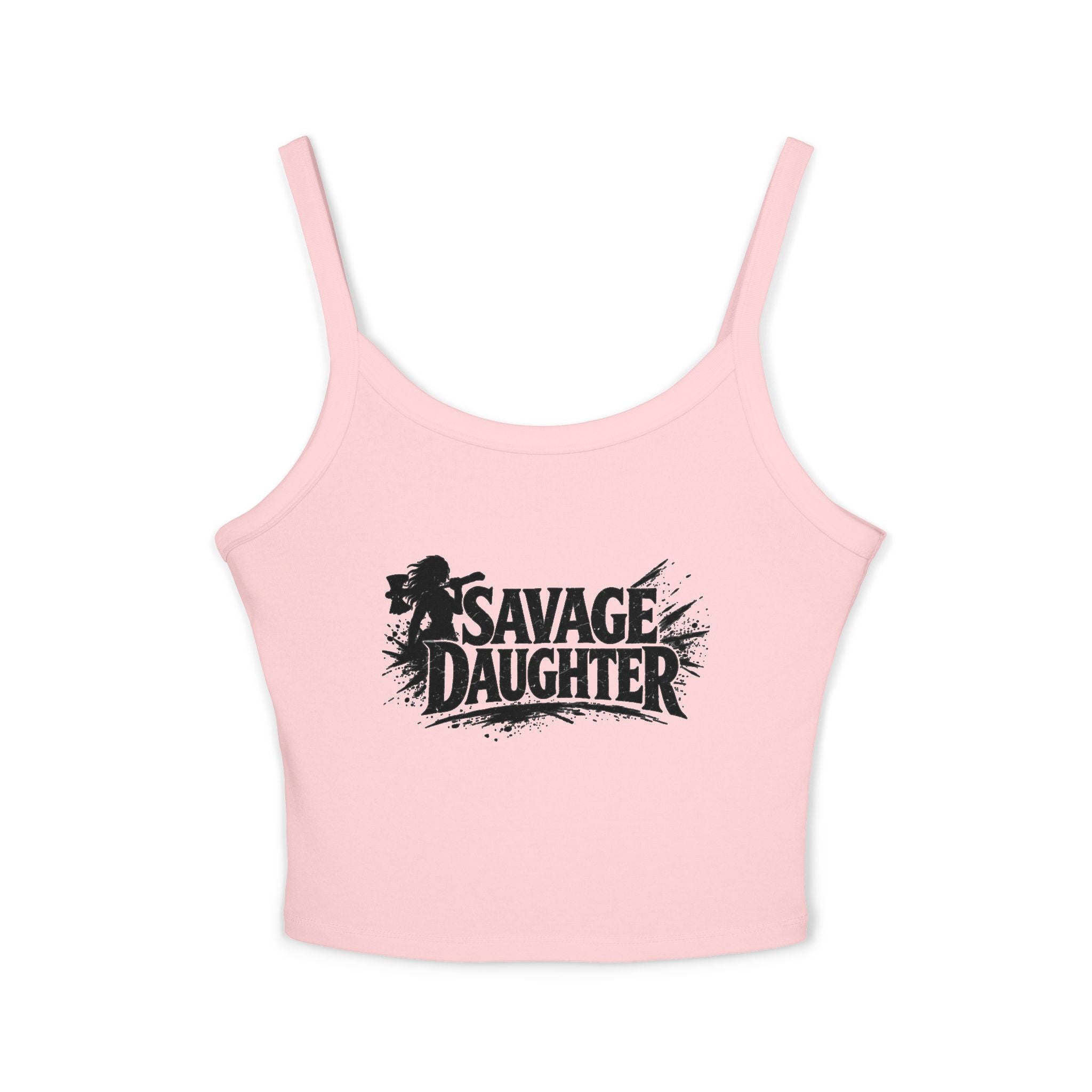 Savage Daughter Graphic Tank Top — Bold Grunge Crop Spaghetti-Strap Tee