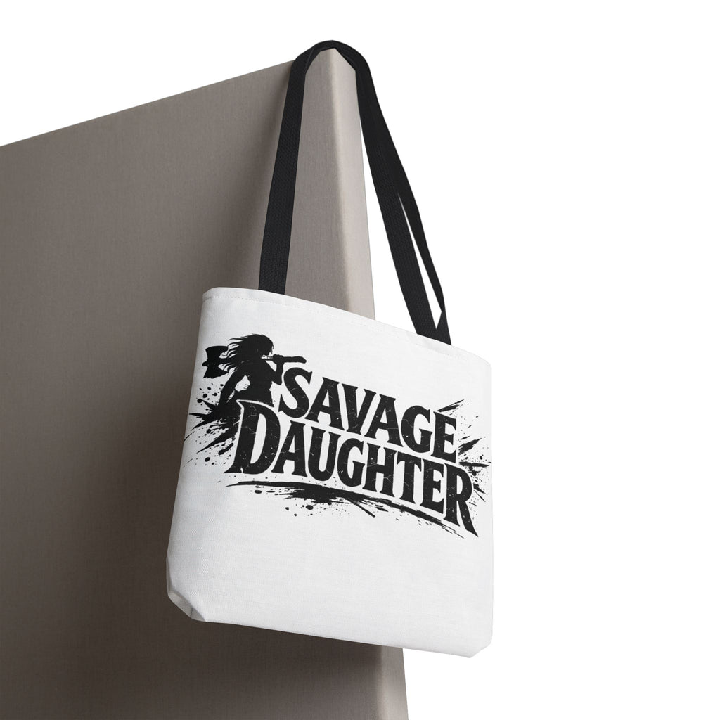 Savage Daughter Tote Bag | Black Typography, Silhouette Design