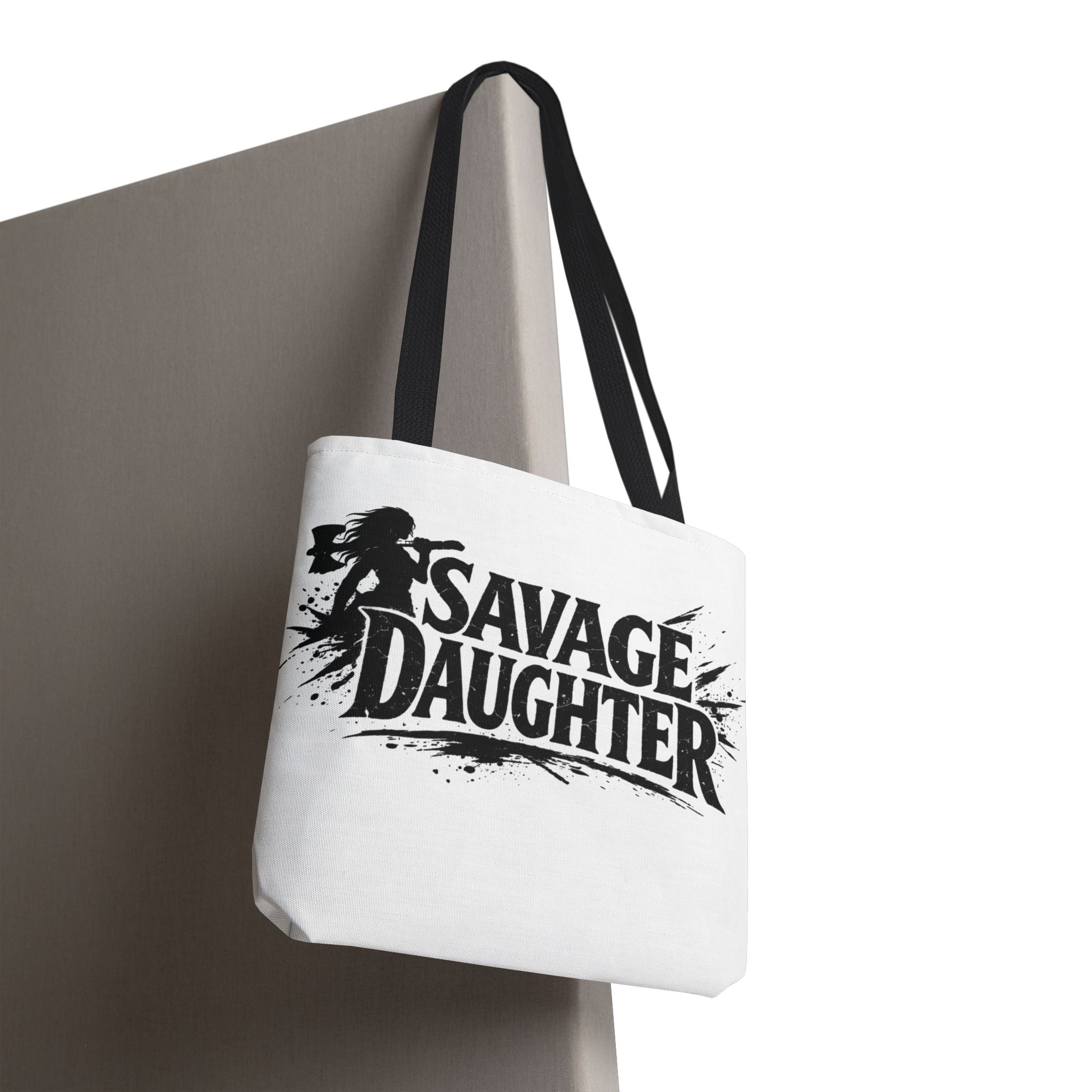 Savage Daughter Tote Bag | Black Typography, Silhouette Design