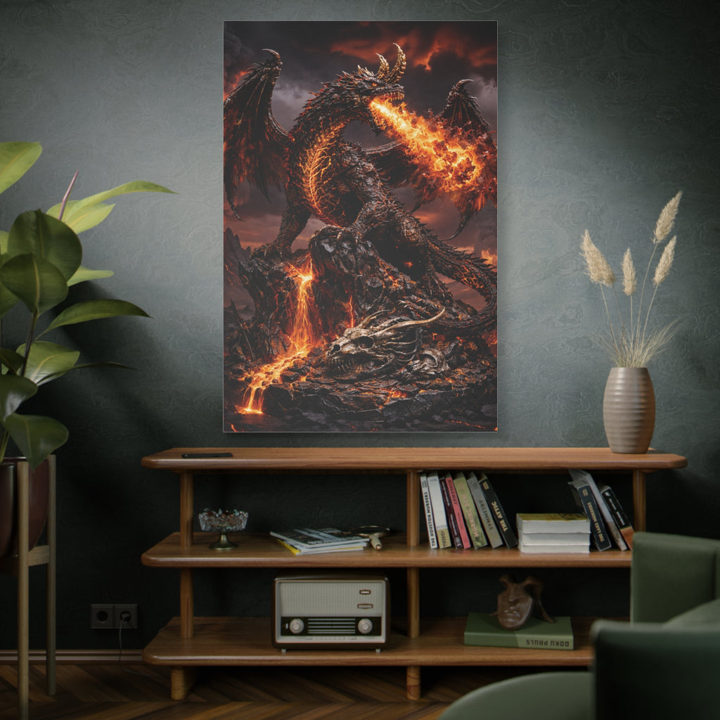 Fire Dragon Matte Canvas Print — Stretched 1.25" Fantasy Wall Art