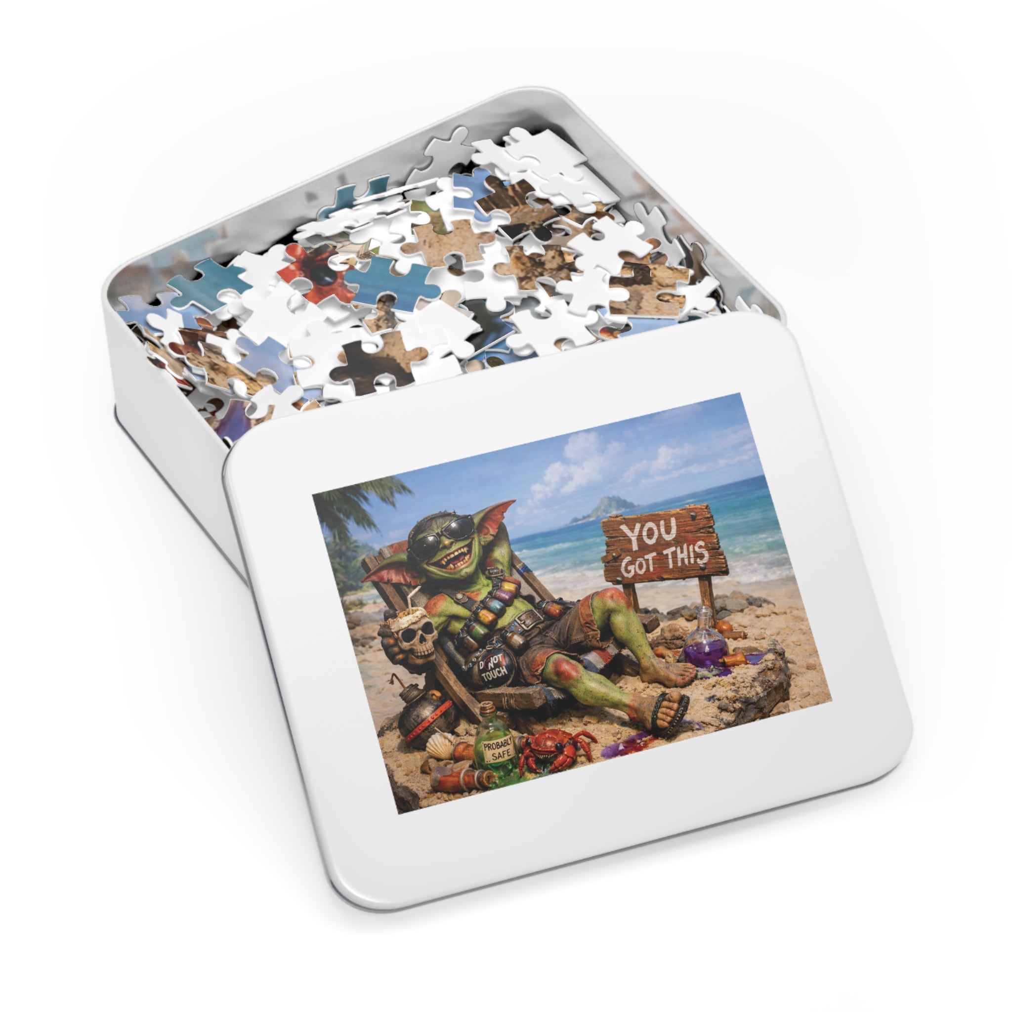 Beach Goblin Jigsaw Puzzle with Tin — "You Got This" Motivational Puzzle Gift
