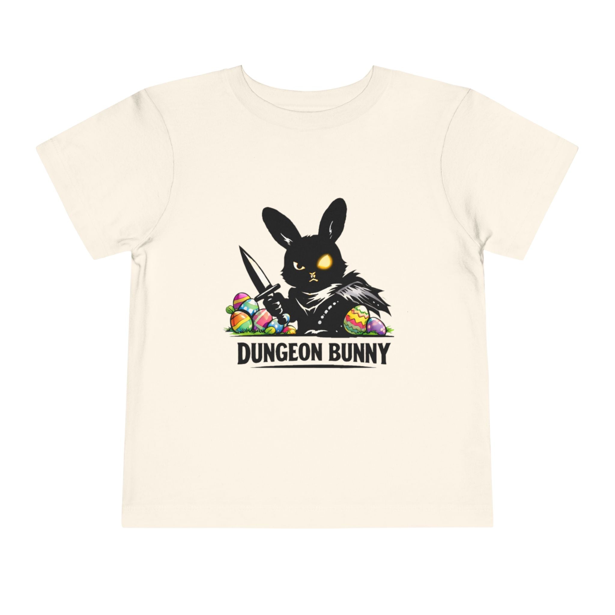 Dungeon Bunny Toddler Tee | Cute Black Bunny with Sword and Eggs
