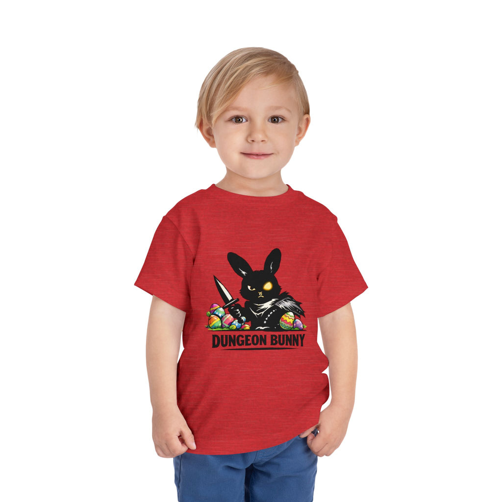 Dungeon Bunny Toddler Tee | Cute Black Bunny with Sword and Eggs
