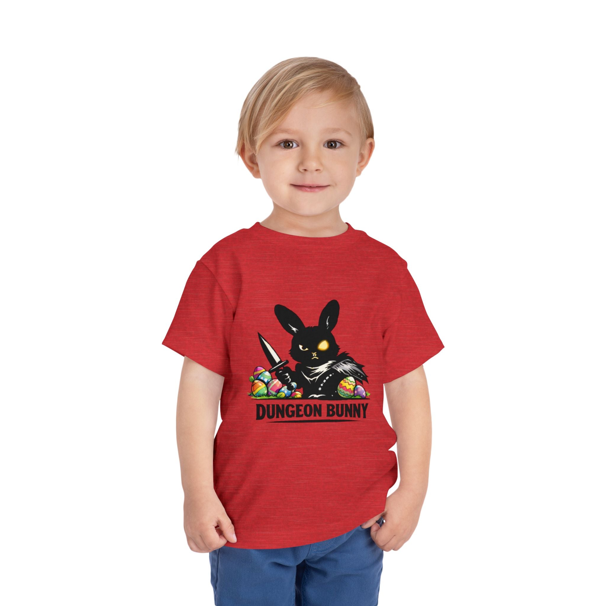 Dungeon Bunny Toddler Tee | Cute Black Bunny with Sword and Eggs