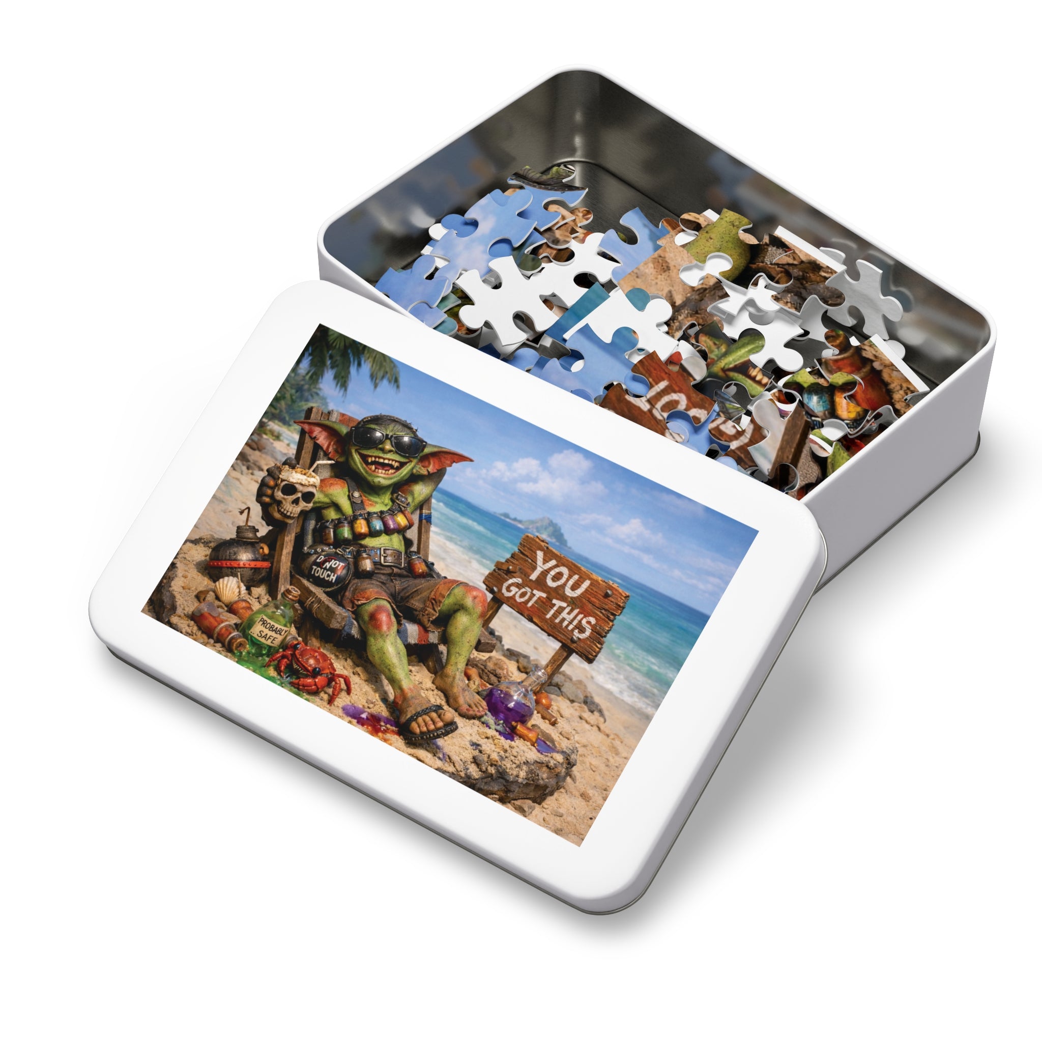 Beach Goblin Jigsaw Puzzle with Tin — "You Got This" Motivational Puzzle Gift