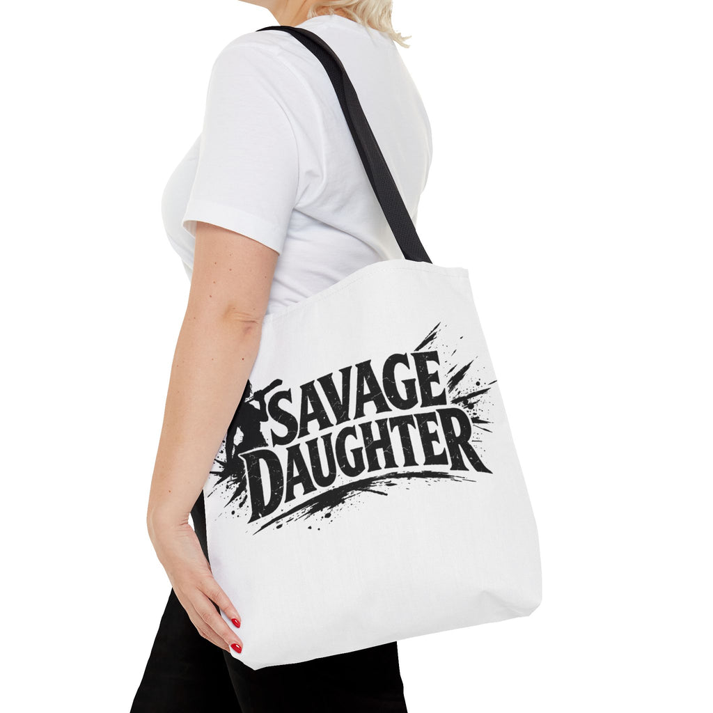 Savage Daughter Tote Bag | Black Typography, Silhouette Design