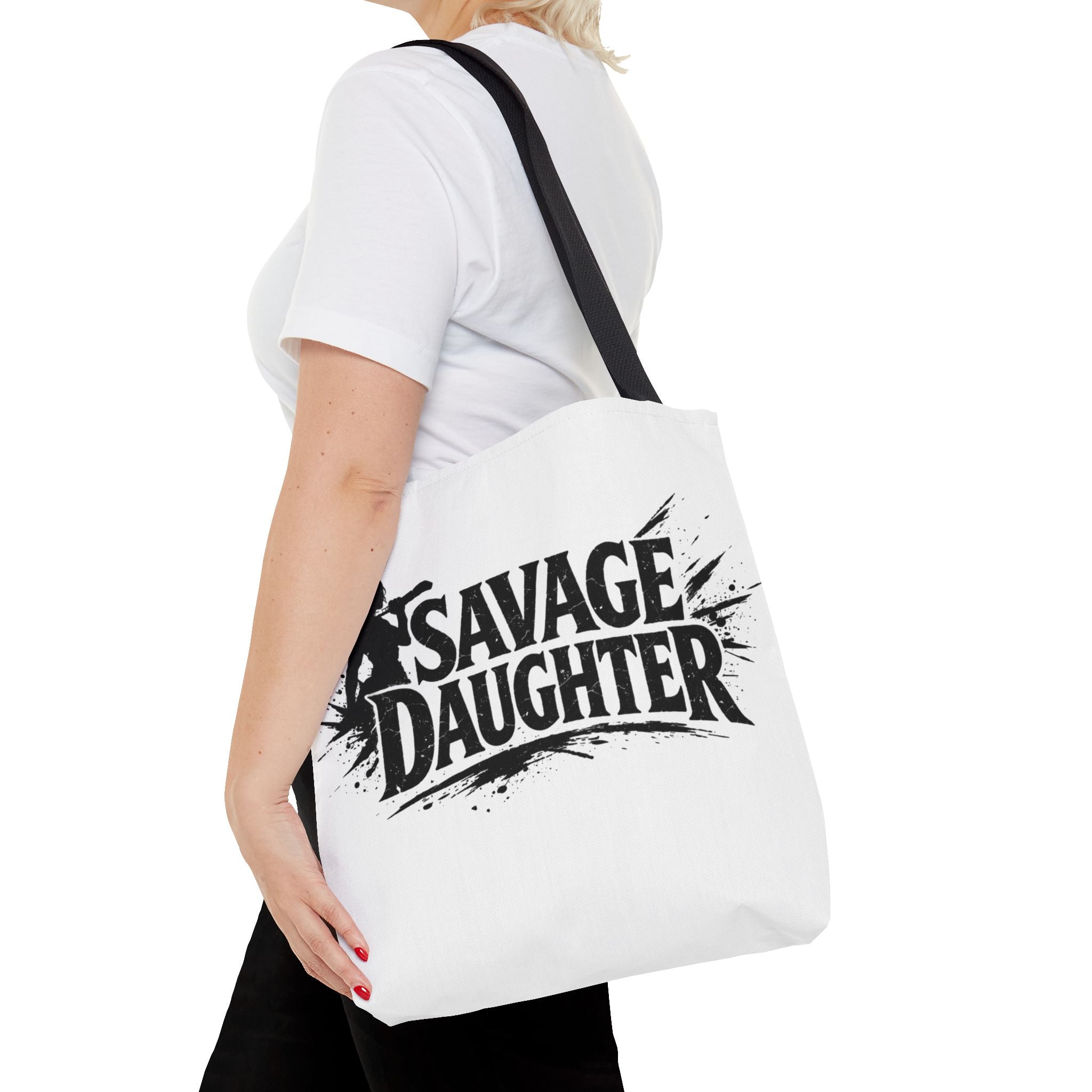 Savage Daughter Tote Bag | Black Typography, Silhouette Design