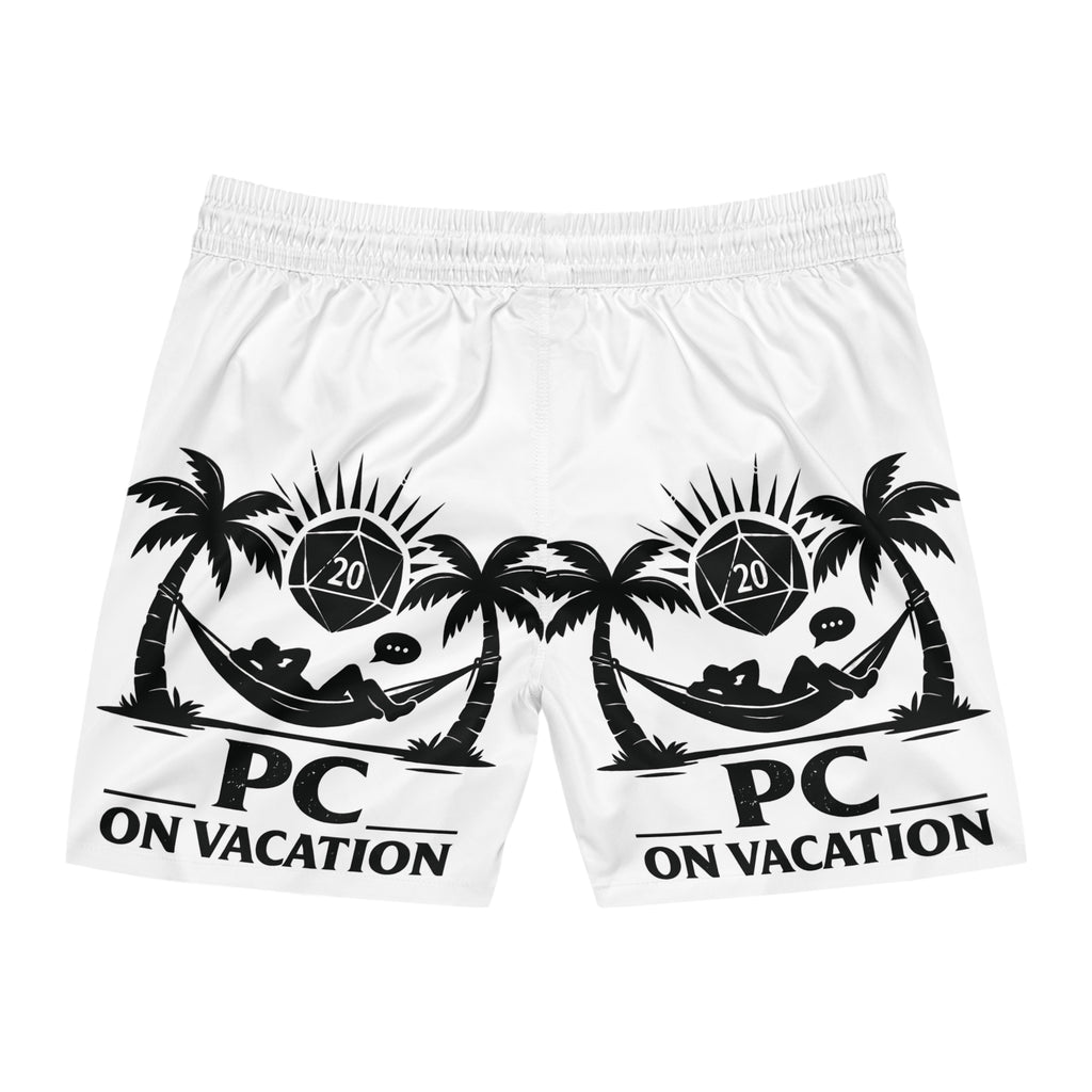 PC on Vacation Swim Shorts | Palm Trees Hammock D20 Dice Graphic