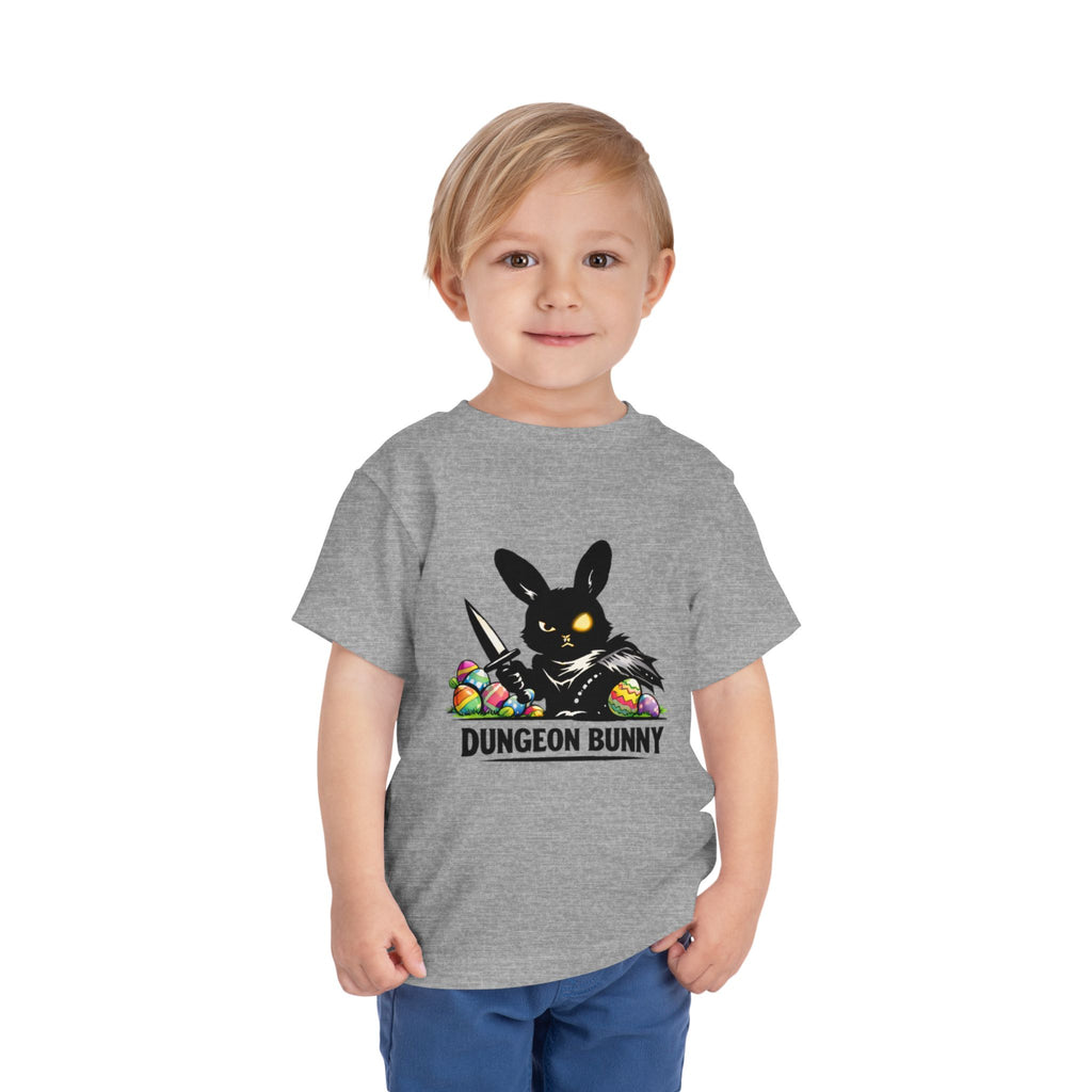Dungeon Bunny Toddler Tee | Cute Black Bunny with Sword and Eggs