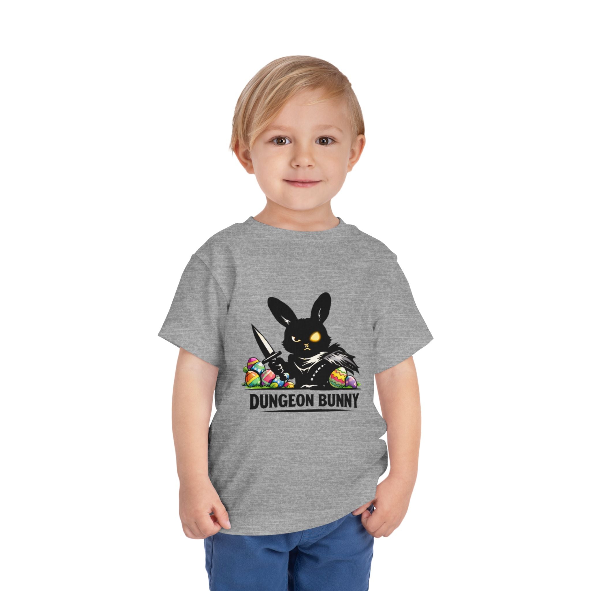Dungeon Bunny Toddler Tee | Cute Black Bunny with Sword and Eggs