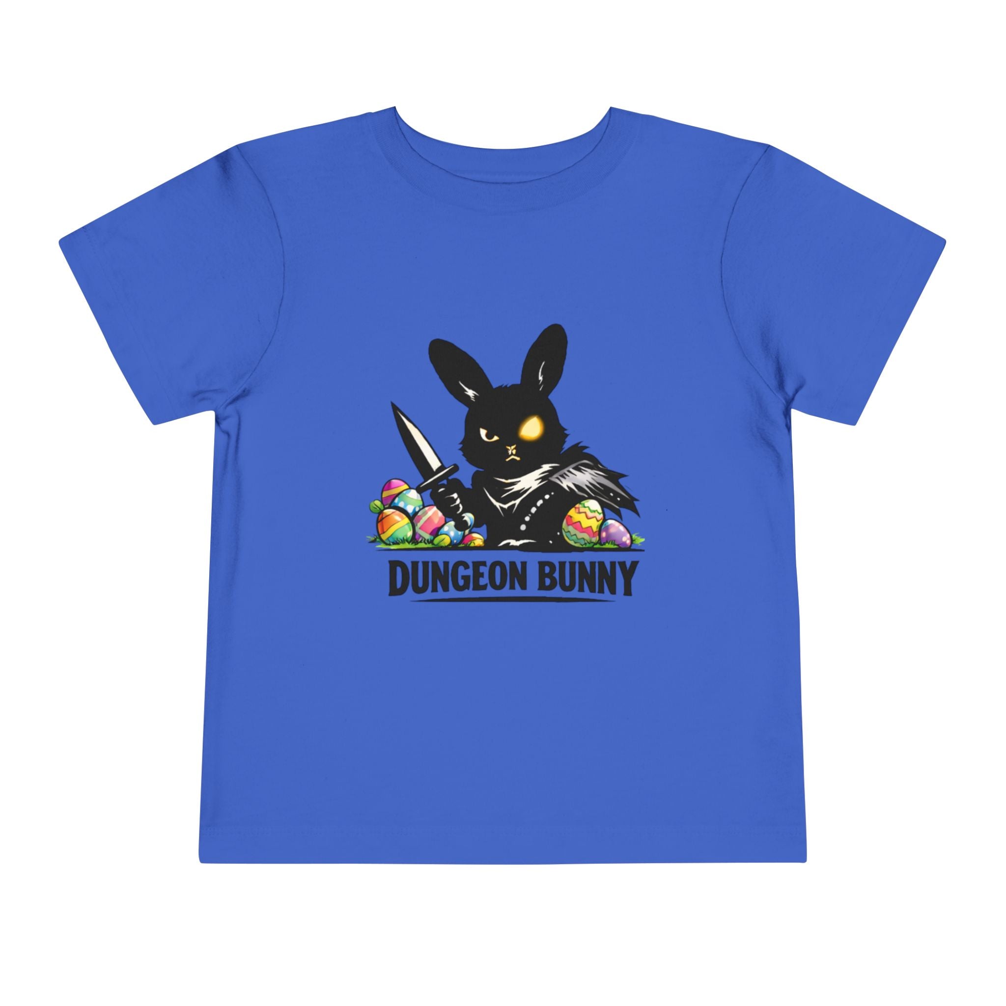 Dungeon Bunny Toddler Tee | Cute Black Bunny with Sword and Eggs