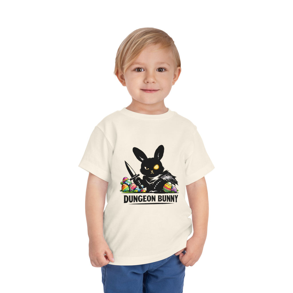 Dungeon Bunny Toddler Tee | Cute Black Bunny with Sword and Eggs