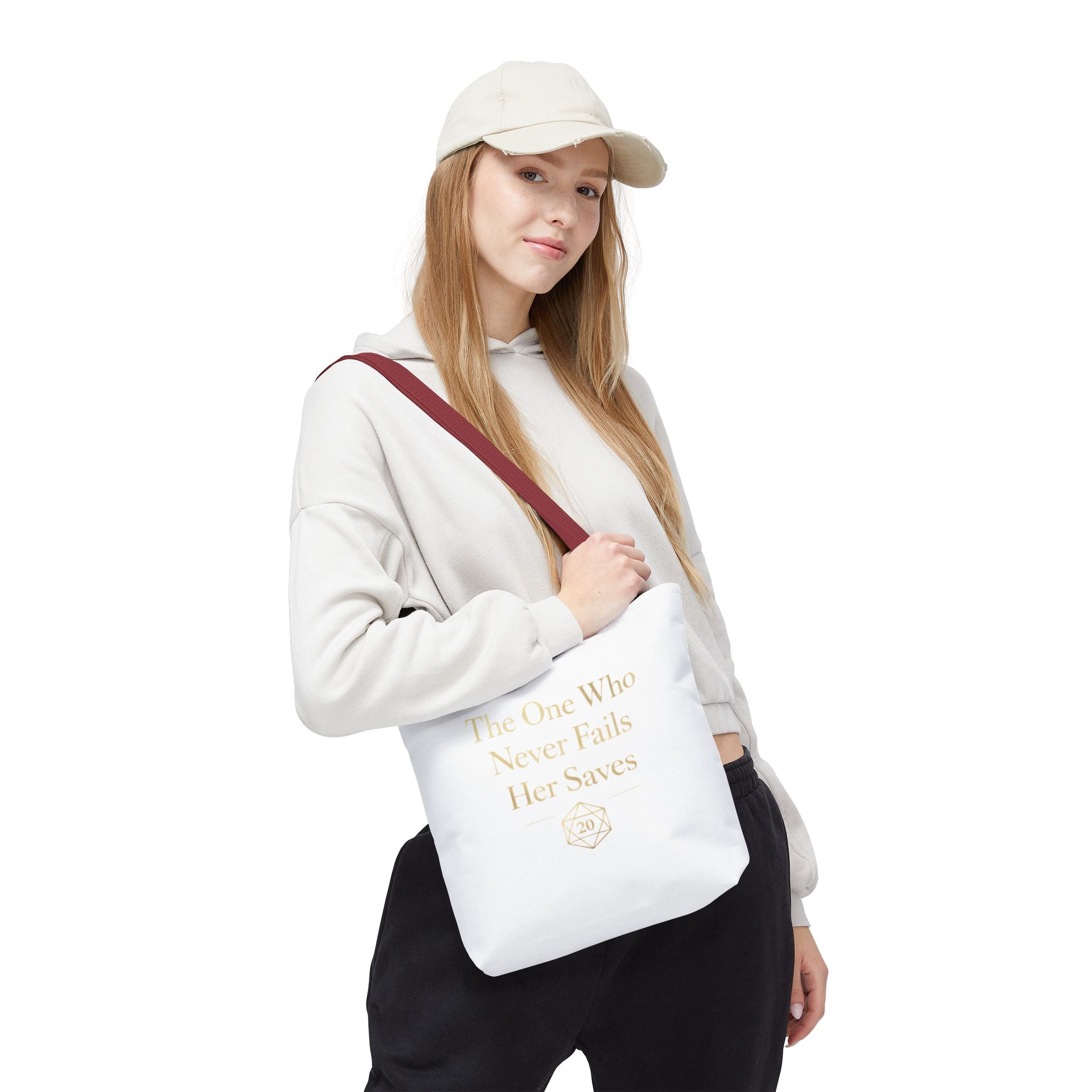 The One Who Never Fails Her Saves tote bag | RPG D20 tabletop gamer design