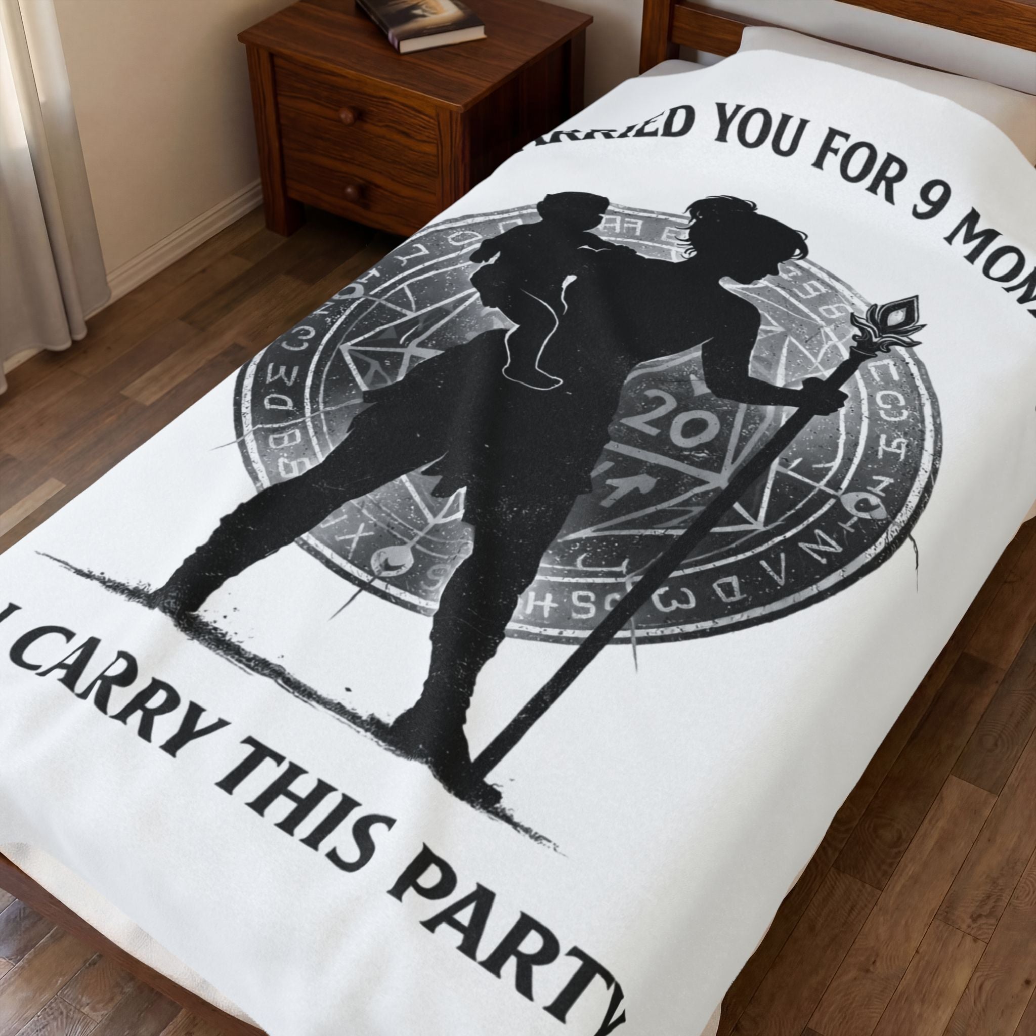 I Carried You for 9 Months I Can Carry This Party Velveteen Plush Blanket | DnD Mom Silhouette