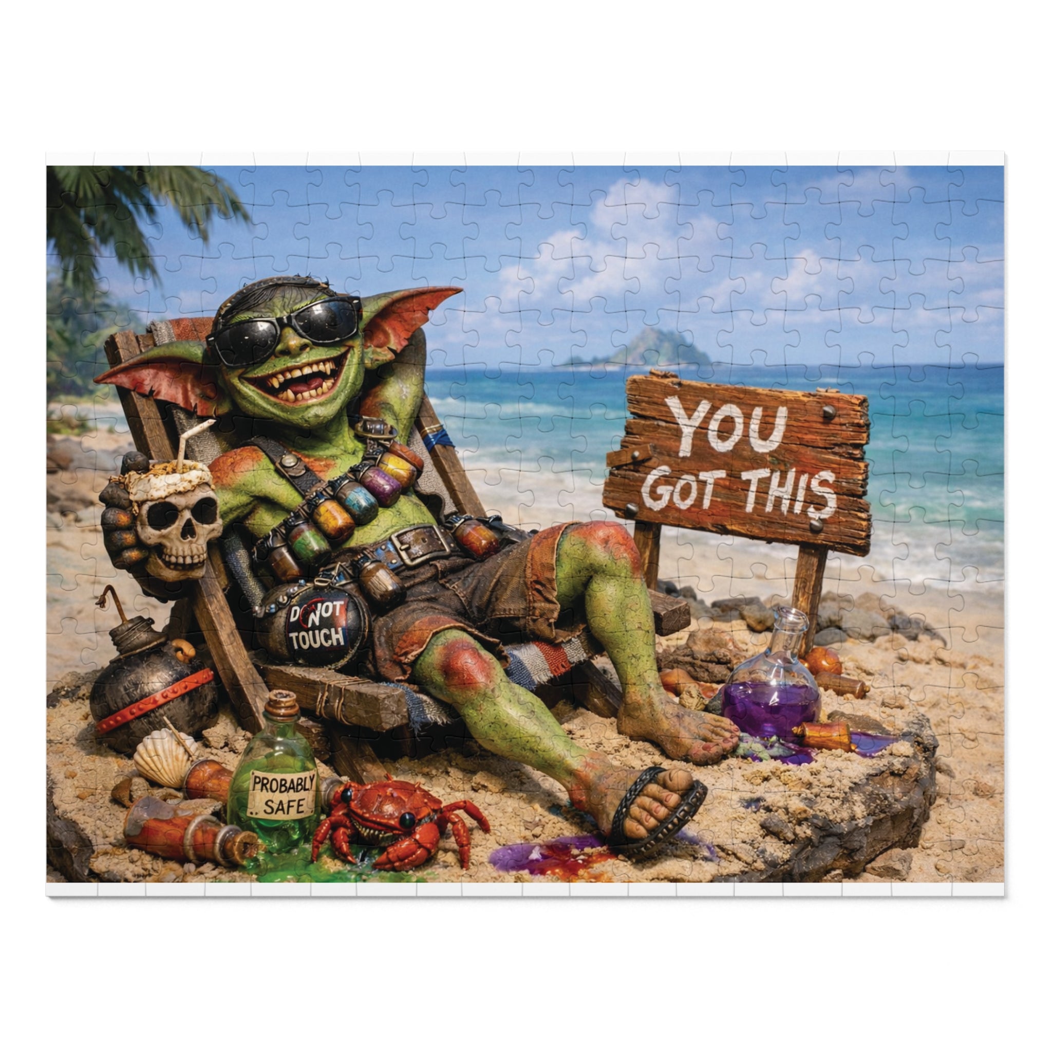 Beach Goblin Jigsaw Puzzle with Tin — "You Got This" Motivational Puzzle Gift