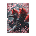 Fox Samurai Canvas Print — Red Kitsune Warriors with Cherry Blossoms