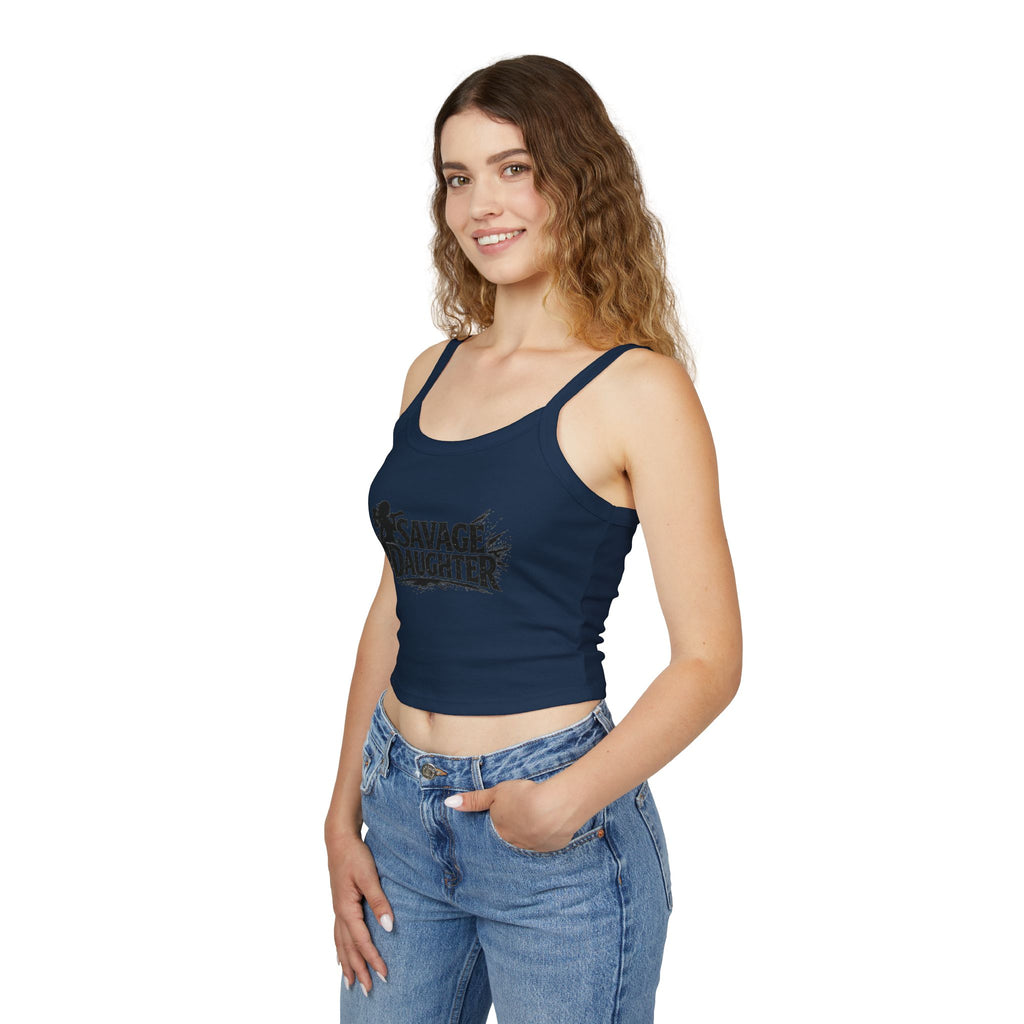 Savage Daughter Graphic Tank Top — Bold Grunge Crop Spaghetti-Strap Tee