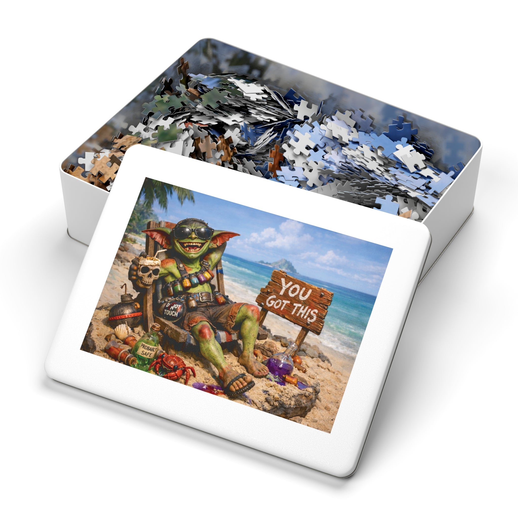 Beach Goblin Jigsaw Puzzle with Tin — "You Got This" Motivational Puzzle Gift