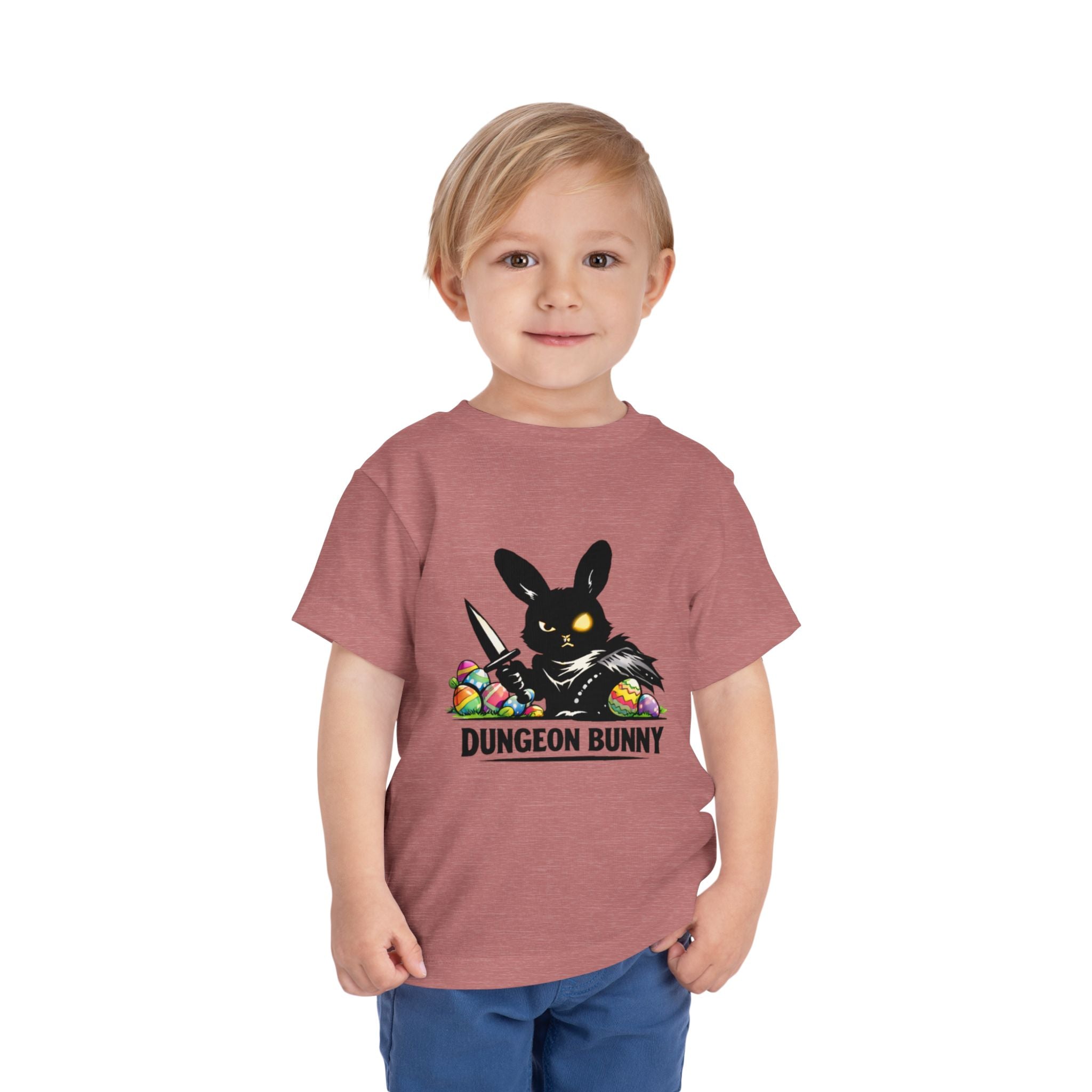 Dungeon Bunny Toddler Tee | Cute Black Bunny with Sword and Eggs