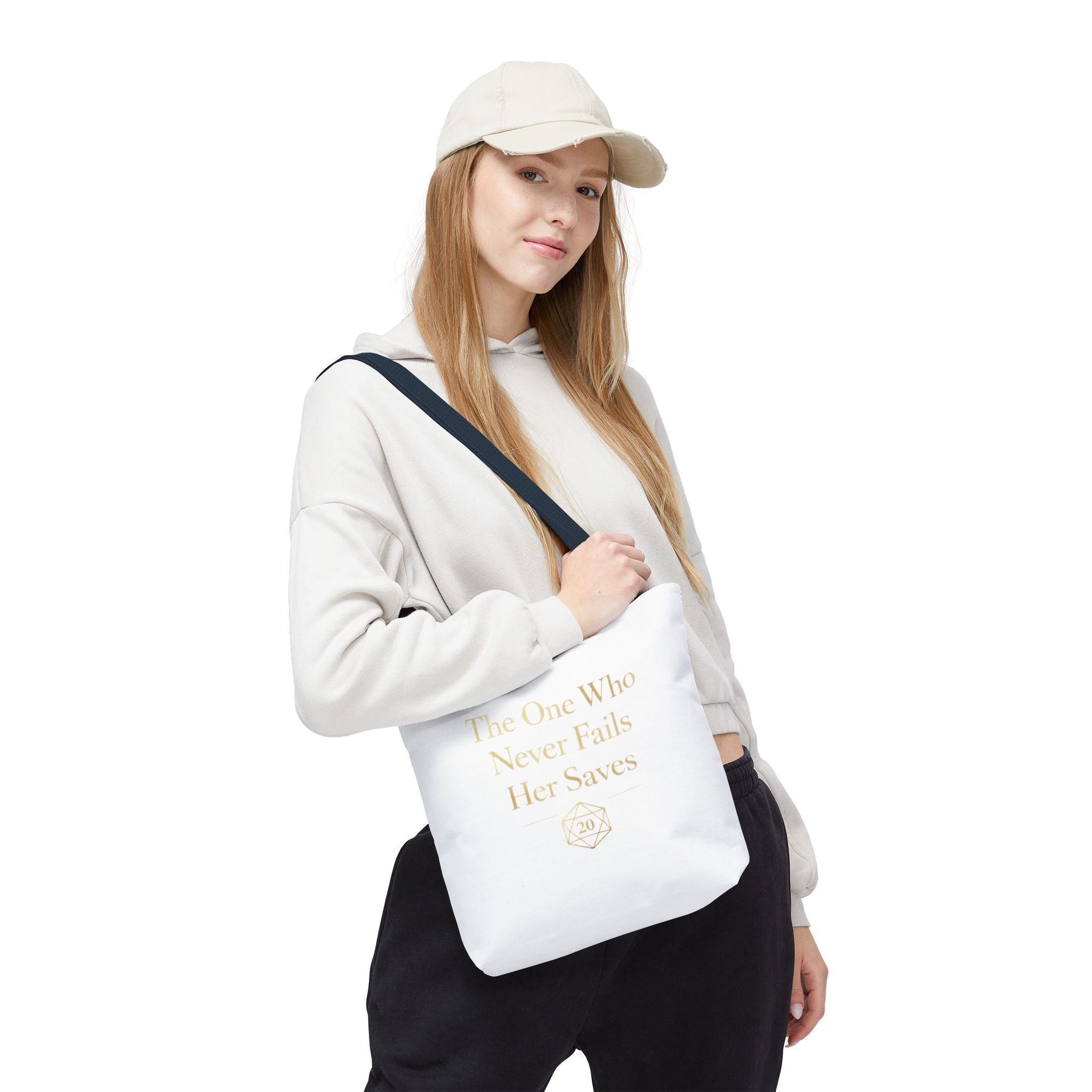 The One Who Never Fails Her Saves tote bag | RPG D20 tabletop gamer design