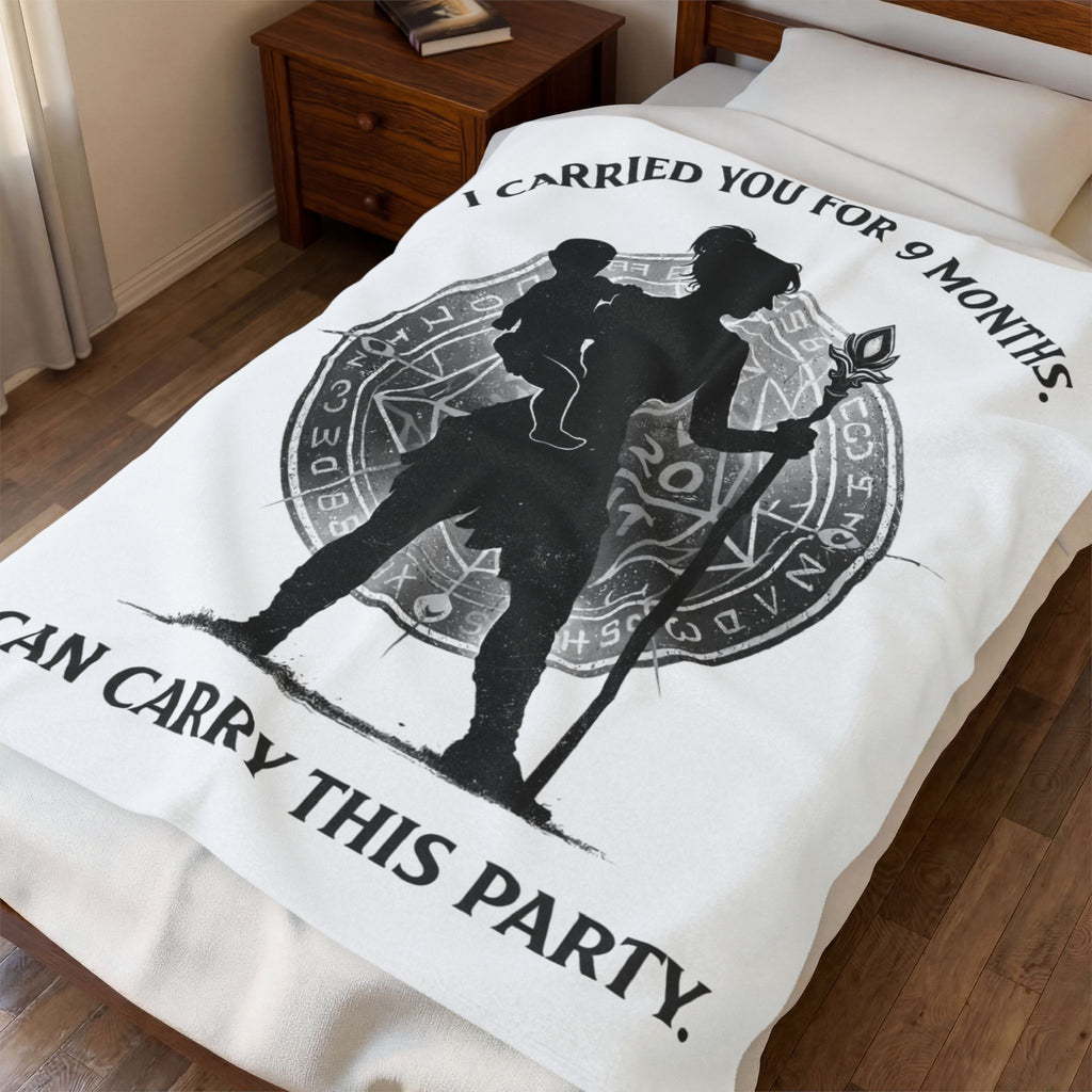 I Carried You for 9 Months I Can Carry This Party Velveteen Plush Blanket | DnD Mom Silhouette