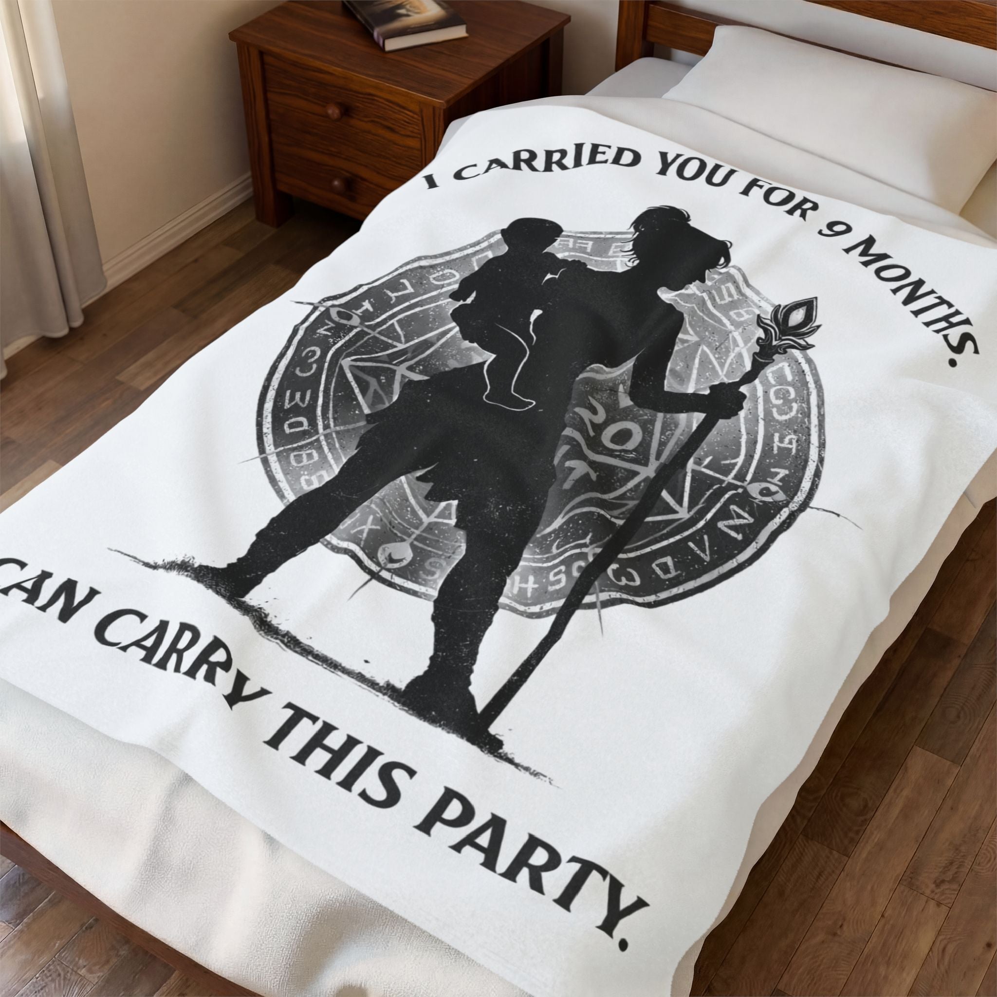 I Carried You for 9 Months I Can Carry This Party Velveteen Plush Blanket | DnD Mom Silhouette