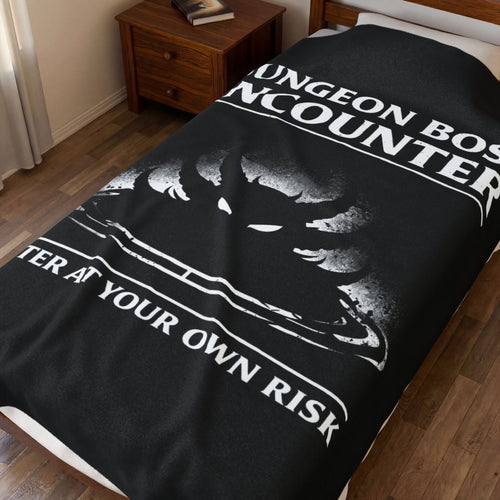 Dungeon Boss Encounter Velveteen Plush Blanket | Enter At Your Own Risk